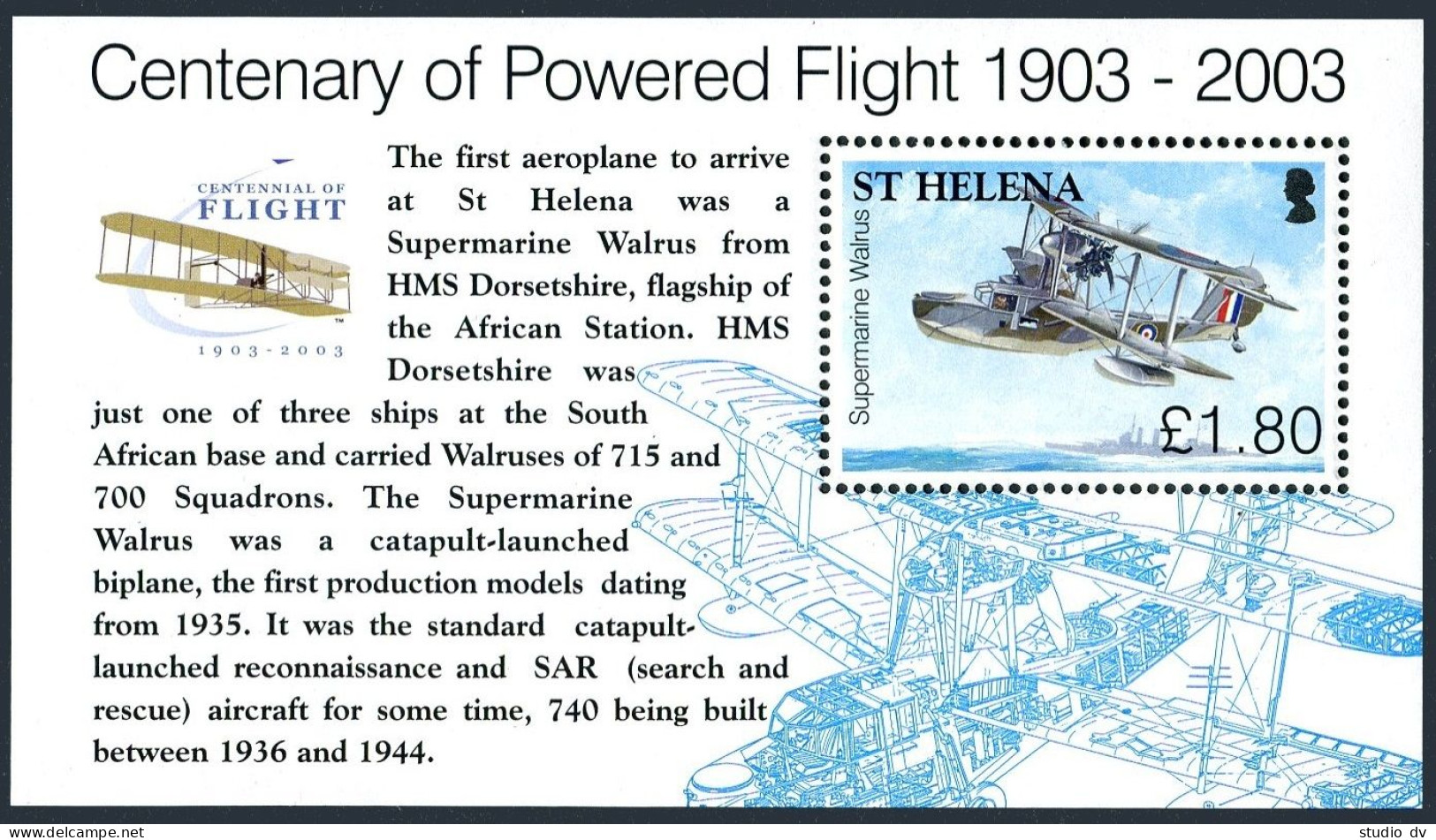 St Helena 836-841,842, MNH. Powered Flight, Centenary, 2003. Supermarine Walrus. - Saint Helena Island