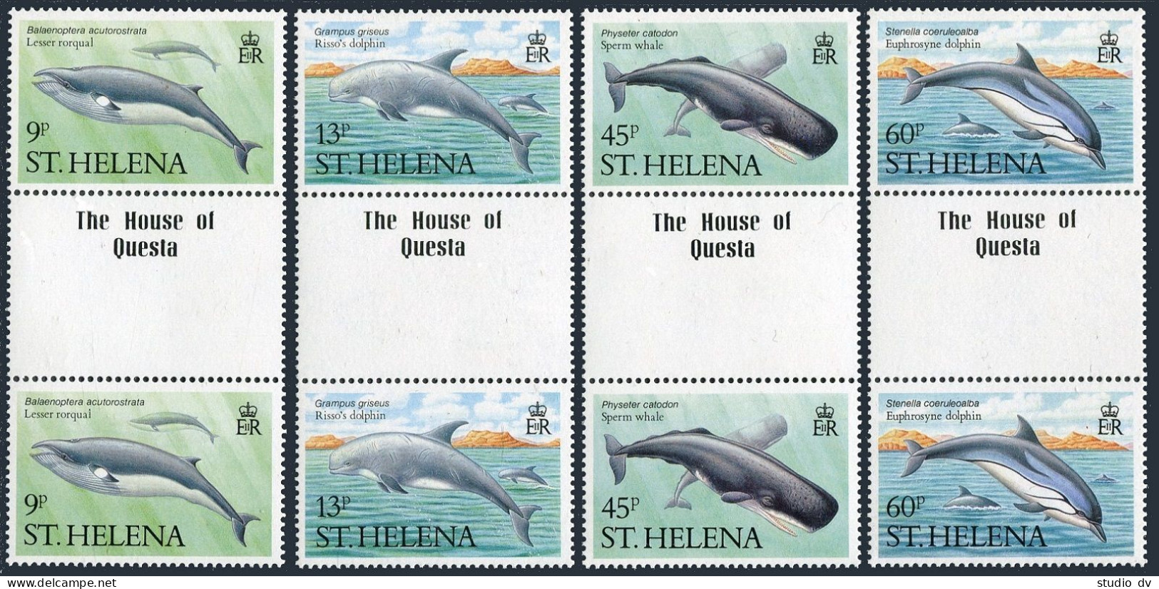 St Helena 483-486 Gutter, MNH. Mi 473-476. Marine Mammals 1987. Whales, Dolphins - Saint Helena Island