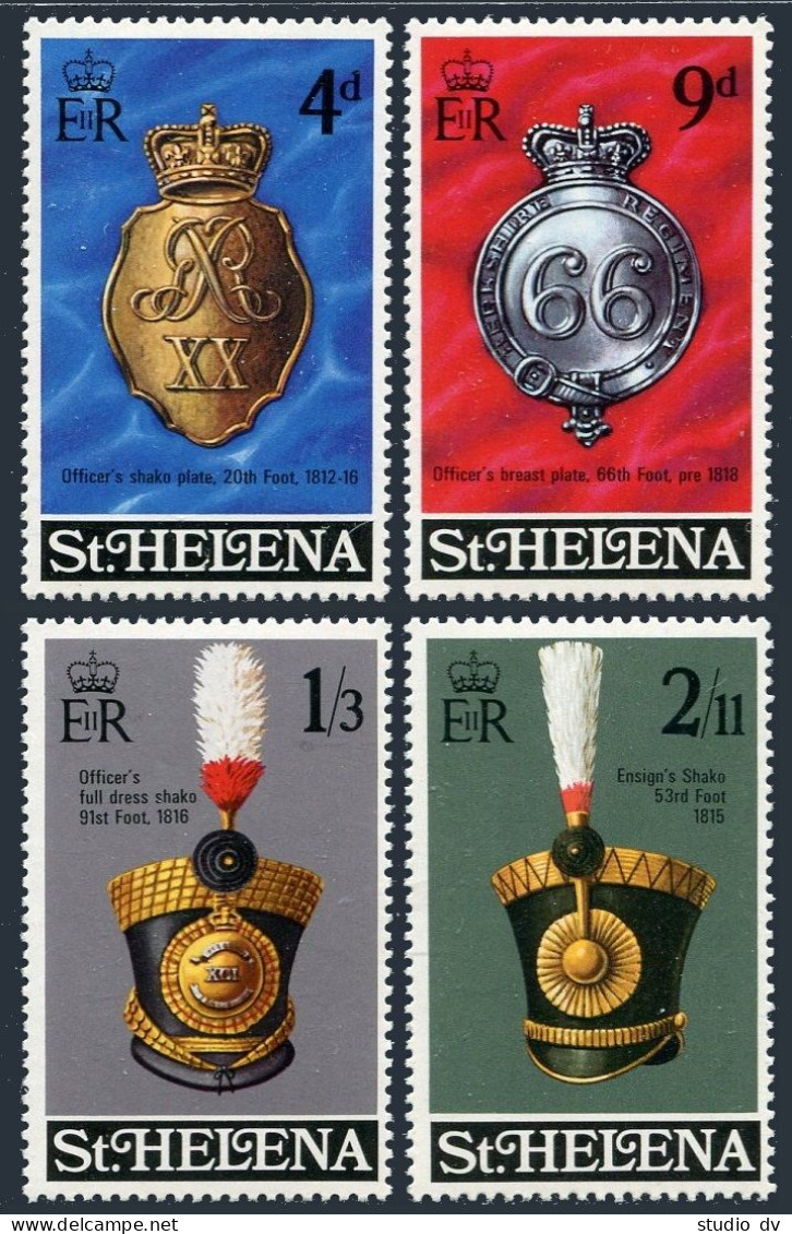 St Helena 240-243, MNH. Michel 227-230. Regimental Emblems 1970. Shako Plate. - St. Helena