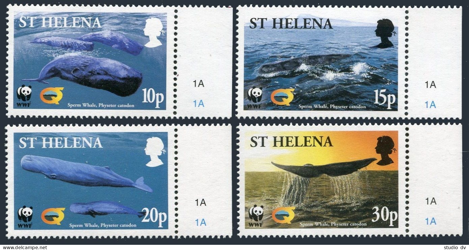 St Helena 813-816, MNH. WWF 2002. Sperm Whales. - Sainte-Hélène