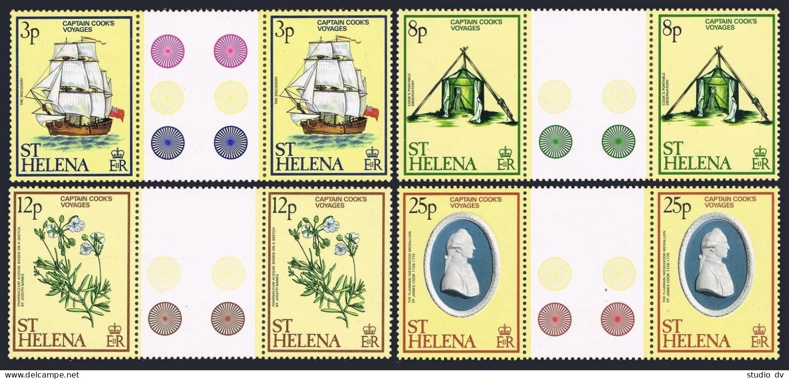 St Helena 324-327 Gutter,MNH.Michel 313-316. James Cooks Voyages,Ship,Flowers. - Sint-Helena