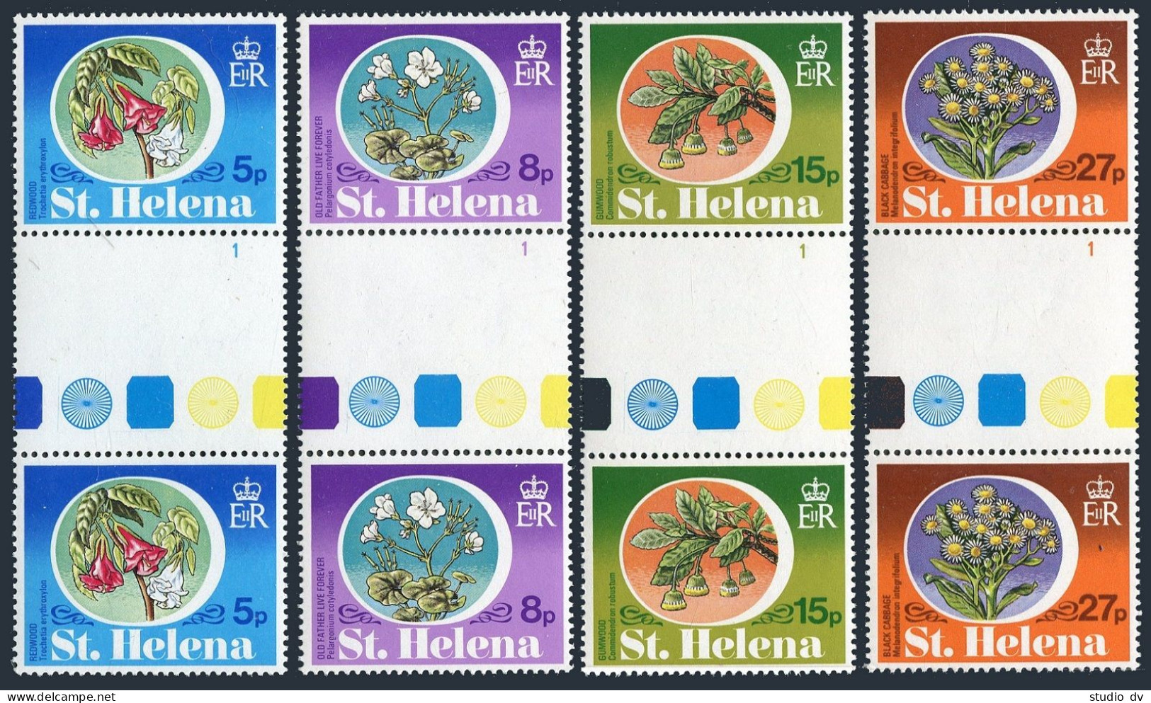 St Helena 344-347 Gutter,MNH.Michel 333-336. Flowers 1981.Redwood,Black Cabbage, - Sainte-Hélène