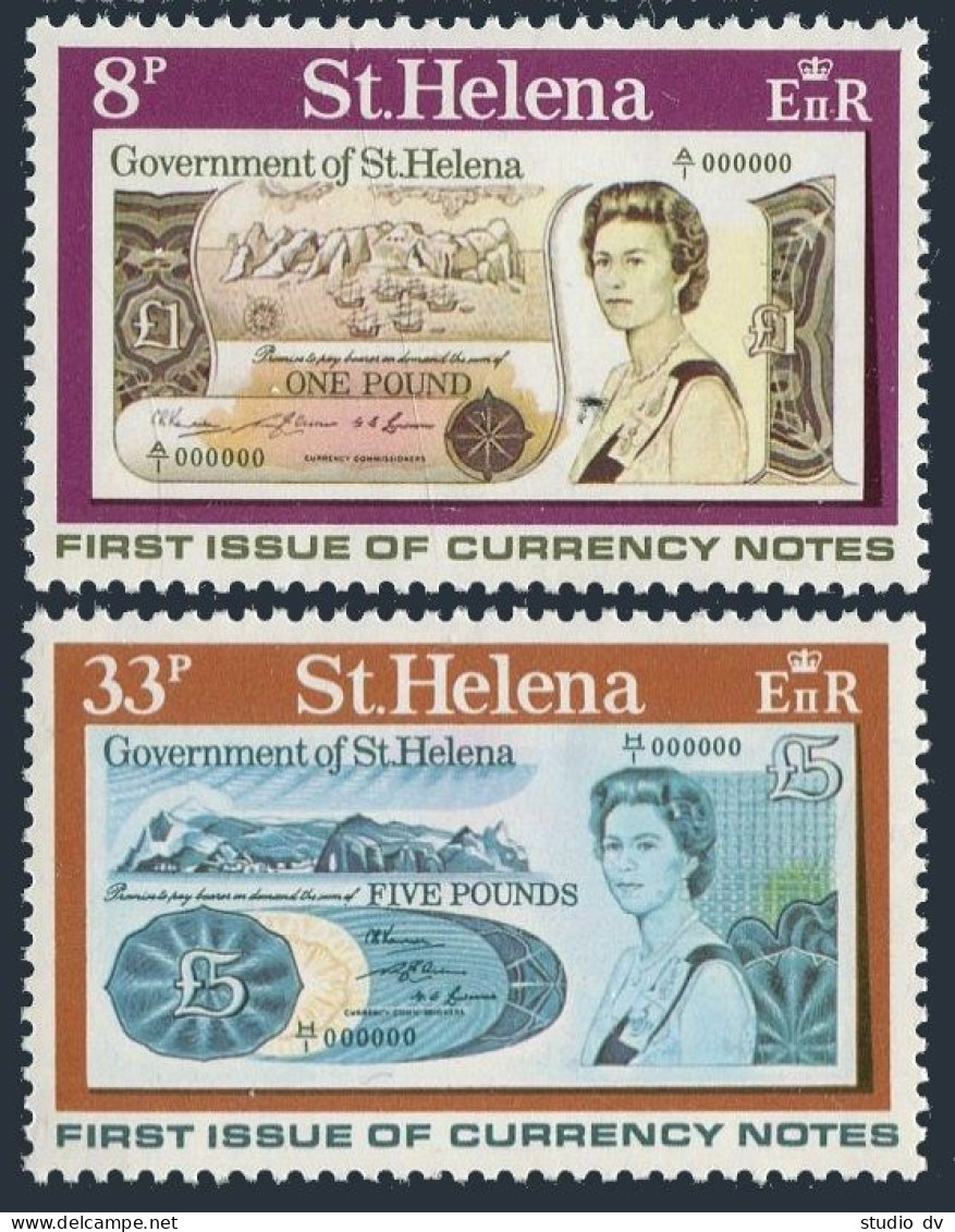 St Helena 293-294, MNH. Mi 280-281. St Helena Bank Notes, 1975. Landscapes,Ship. - Isola Di Sant'Elena