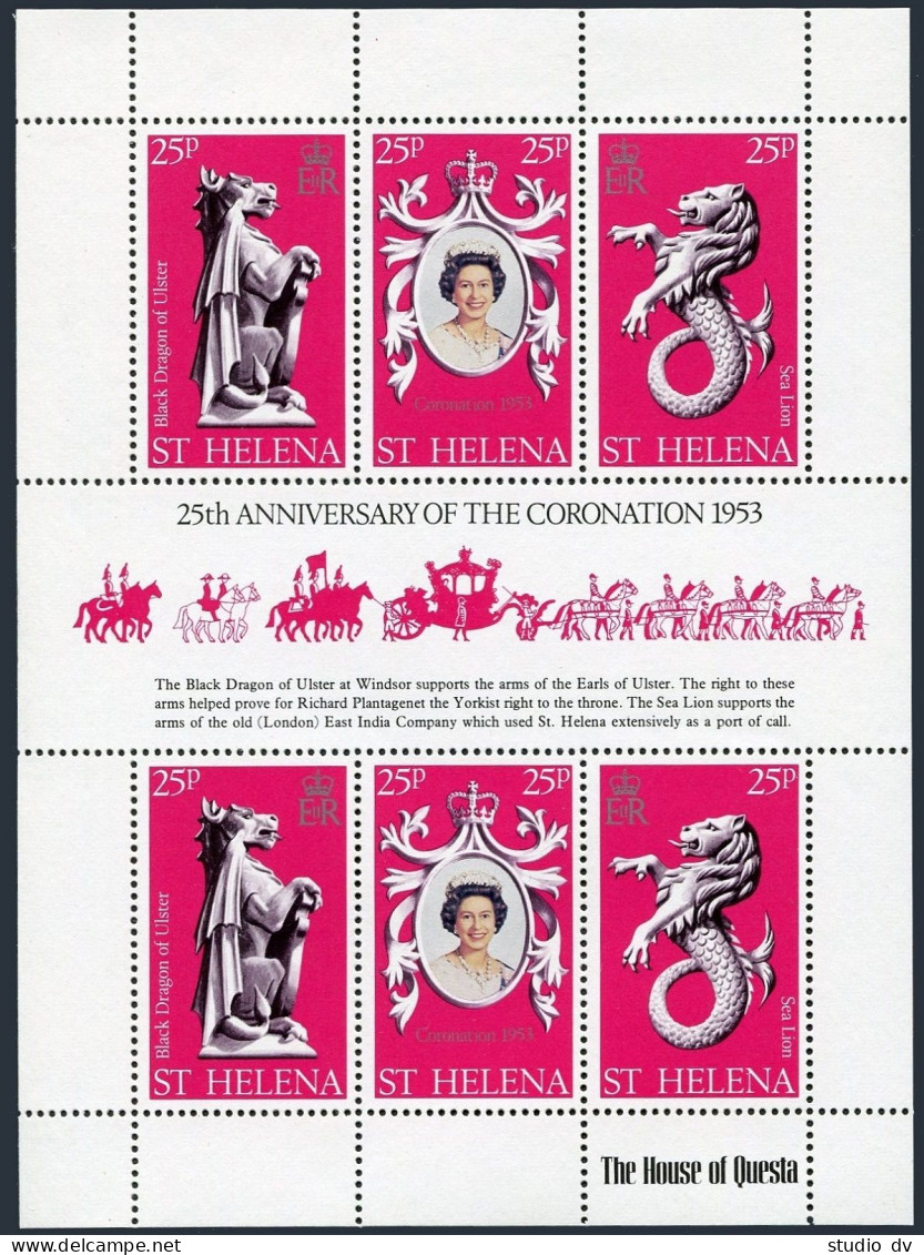 St Helena 317 Sheet, MNH. Mi 304-306 Klb. QE II Coronation 25th Ann.1978. Dragon - Sainte-Hélène