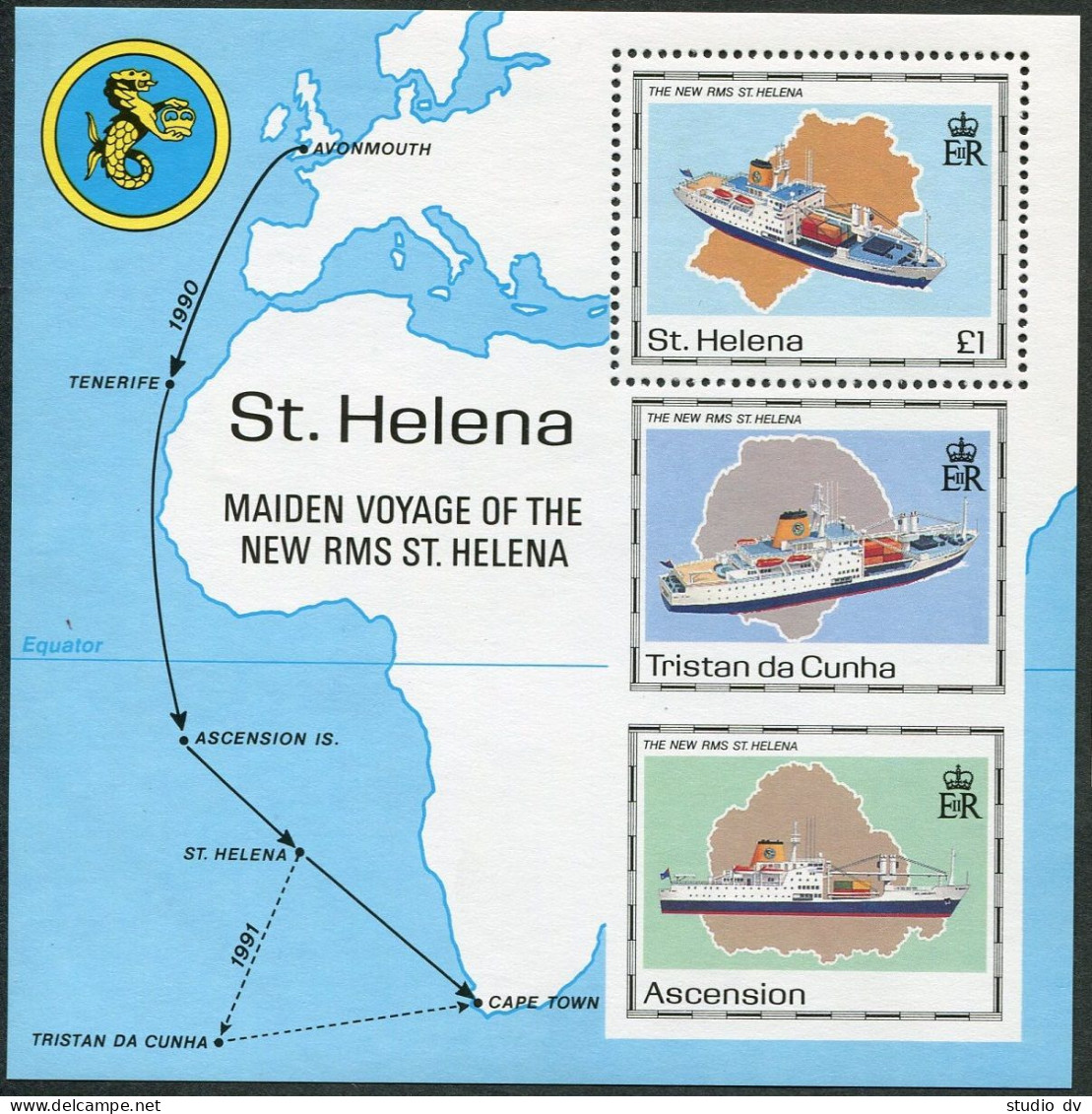 St Helena 535-538,539 Ac Sheet,MNH.Michel 536-539,Bl.10. New RMS ST HELENA,1990. - Isola Di Sant'Elena