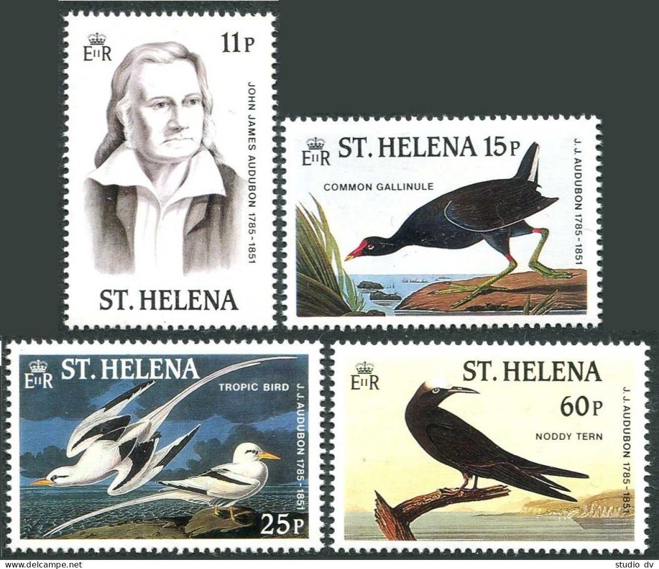 St Helena 438-441, MNH. Mi 428-431. John Audubon's Birds, 1985. Gallinule, Noddy - Saint Helena Island