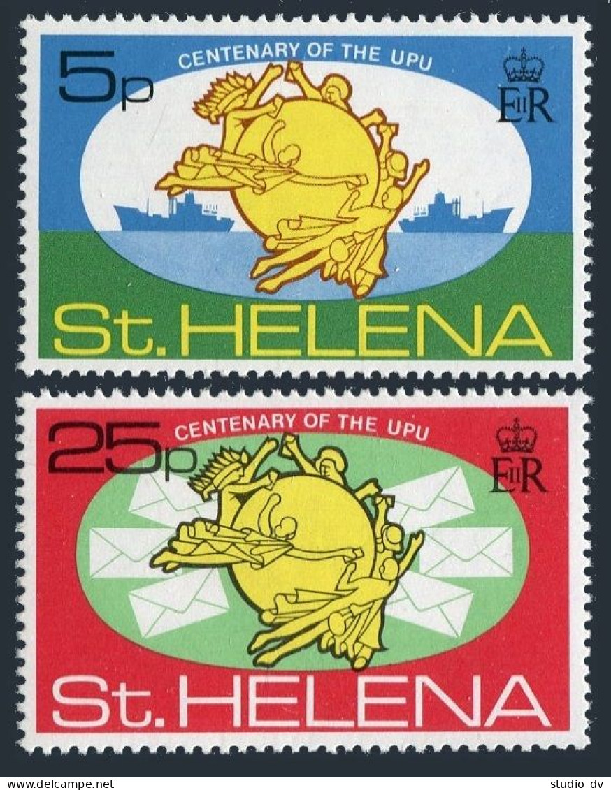 St Helena 283-284,284a Sheet, MNH. Mi 270-271,Bl.1. UPU-100, 1974. Ship,letters. - Sainte-Hélène