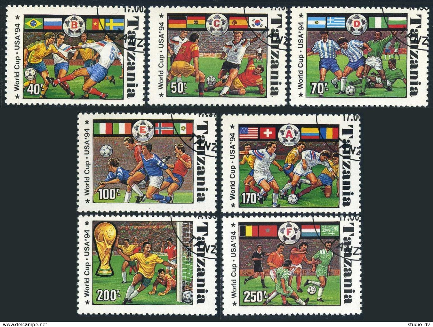 Tanzania 1174A-1174G,1174H,CTO.Mi 1759-1765,Bl,249. World Soccer Cup USA-1994. - Tansania (1964-...)