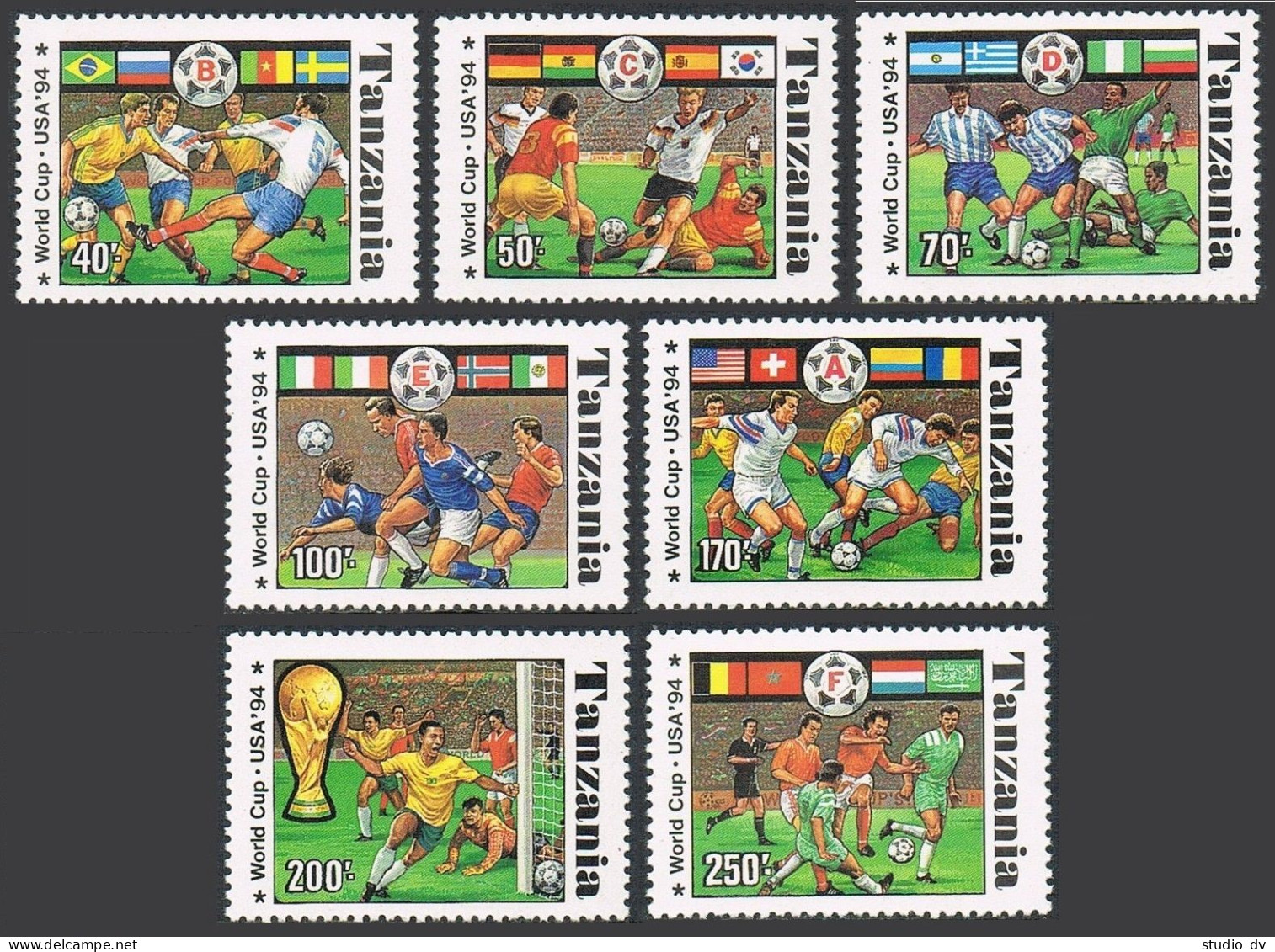 Tanzania 1174A-1174G,1174H,MNH.Mi 1759-1765,Bl,249. World Soccer Cup USA-1994. - Tansania (1964-...)