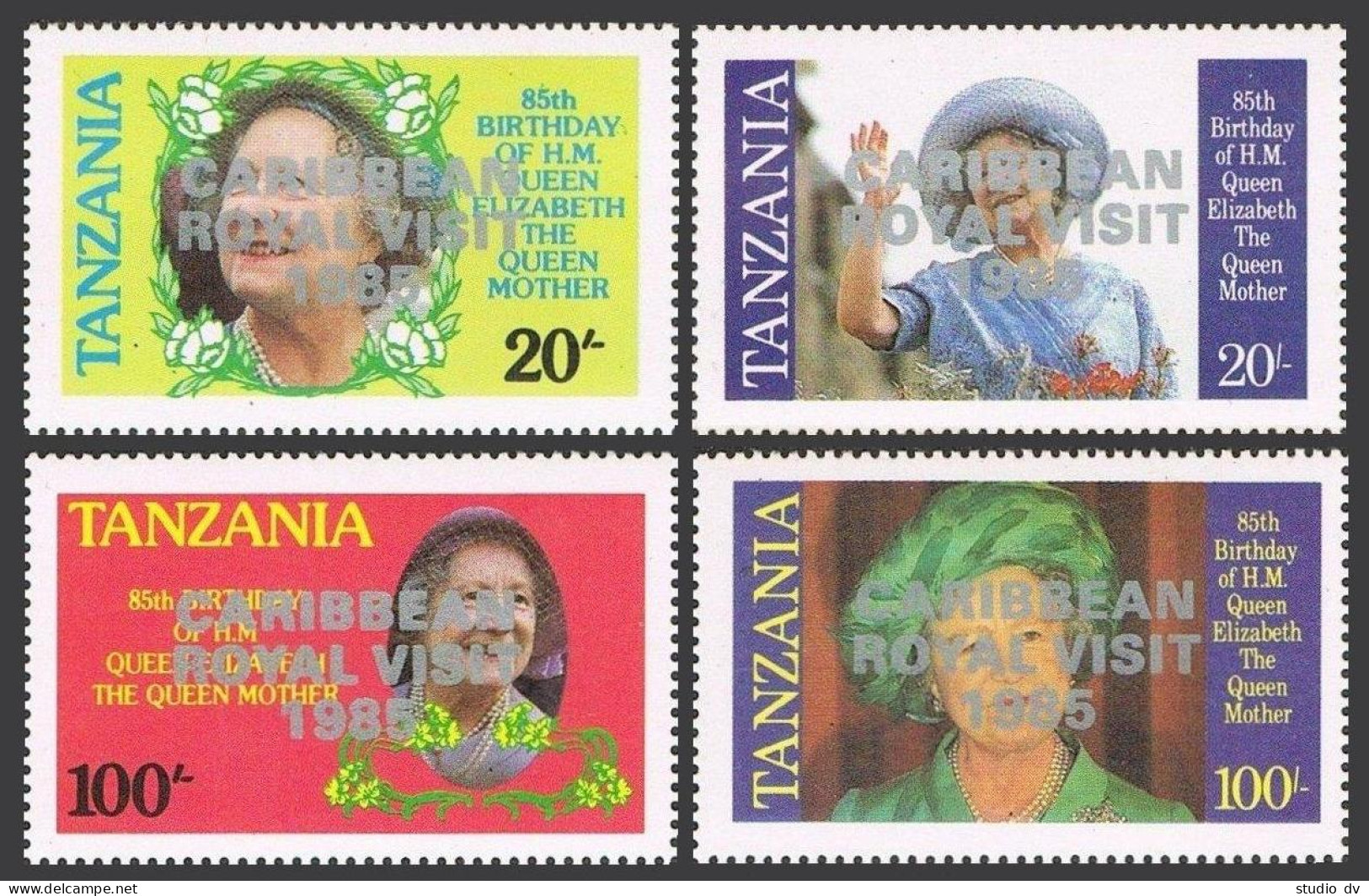 Tanzania 295-298,MNH.Michel 297-300. Caribbean Royal Visit 1985.Queen Mother. - Tansania (1964-...)