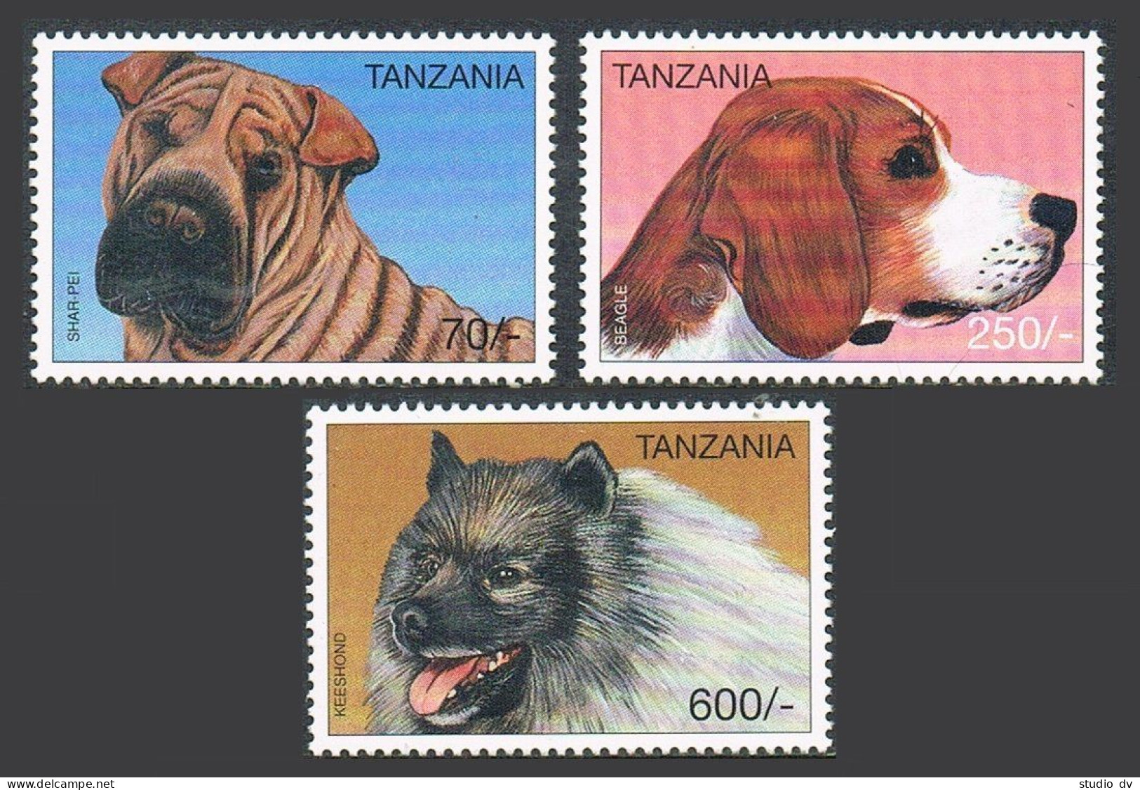 Tanzania 1524-1526,MNH. Dogs 1996.Shar-pei,Beagle,Keeshond.  - Tanzania (1964-...)