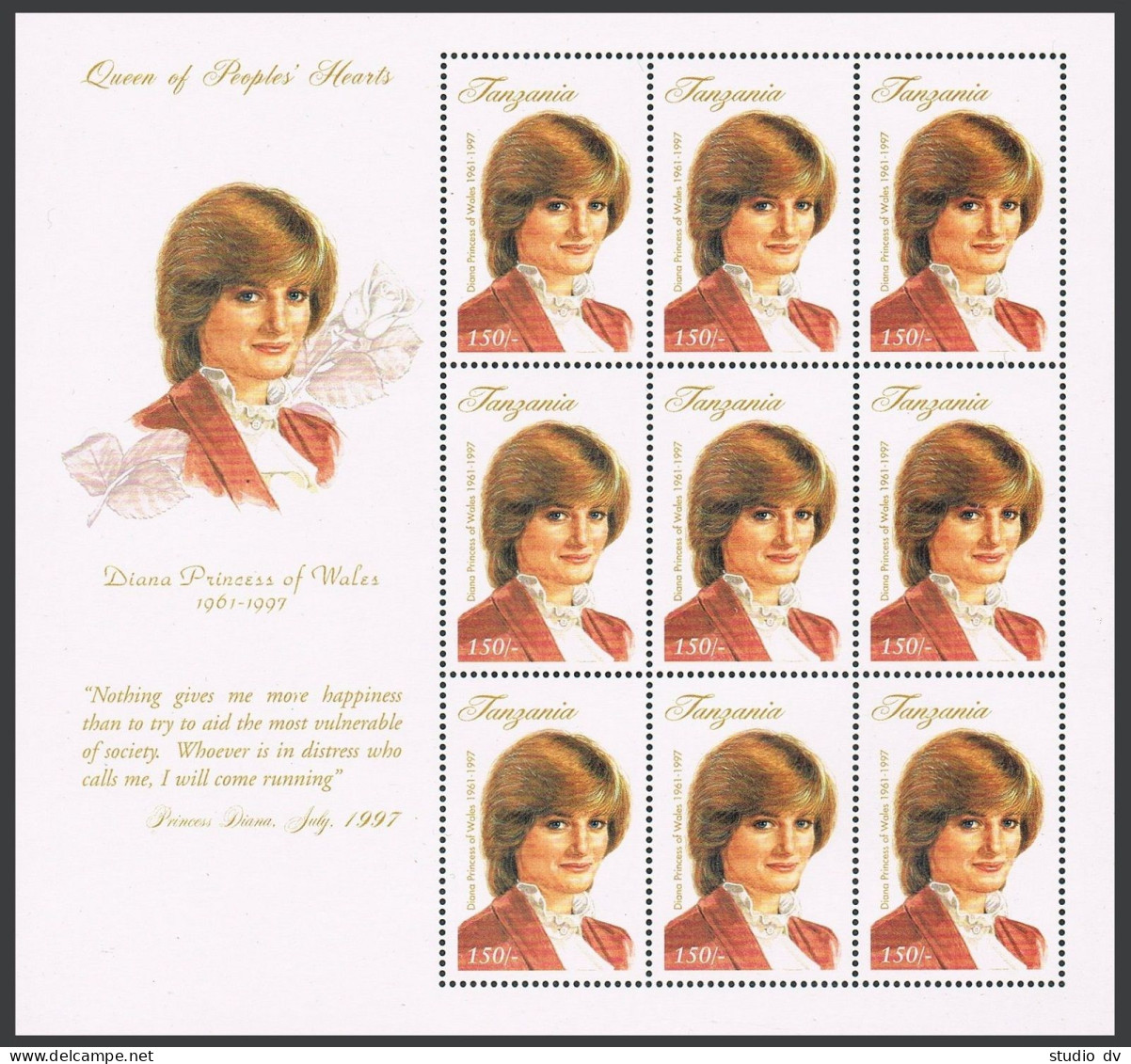 Tanzania 1665 Sheet,MNH. Princess Diana,1961-1997.1998. - Tanzania (1964-...)