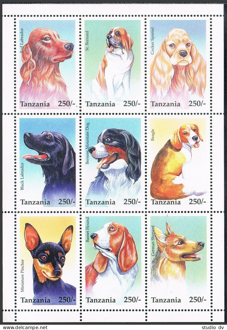 Tanzania 1437 Ai Sheet,1439,MNH. Dogs,1996. Red Labrador,St Bernard,Spaniel, - Tanzania (1964-...)