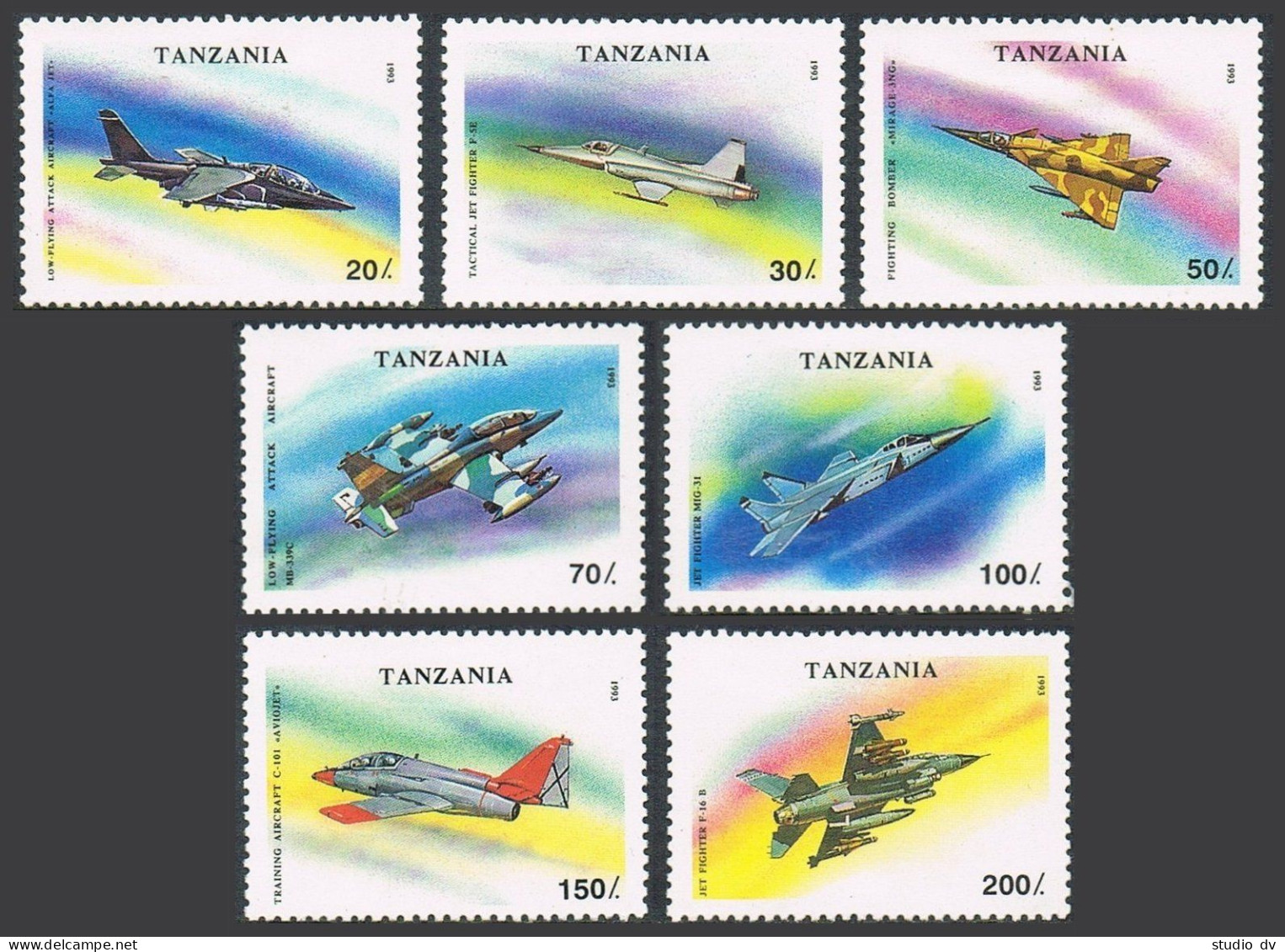 Tanzania 1160-1166,1167,MNH.Michel 1591-1597,Bl.226. Military Aircraft 1994. - Tanzania (1964-...)