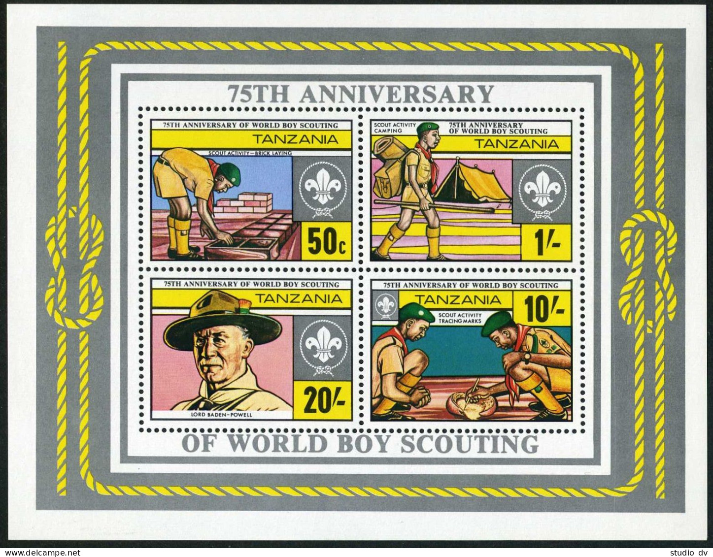 Tanzania 208a Sheet,MNH.Michel Bl.29. Boy Scouting,75th Ann.1982.Baden-Powell - Tanzanie (1964-...)