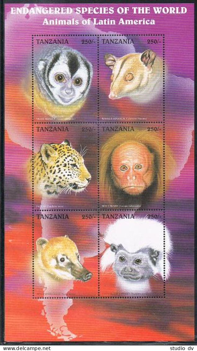 Tanzania 1628-1630G,MNH. Endangered Species Of The World 1997.Tiger,Macaque,Deer - Tanzania (1964-...)