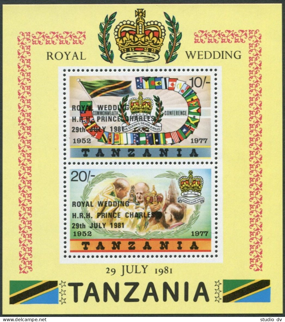 Tanzania 179-180,180a,MNH.Michel 179-180,Bl.24. Royal Wedding 1981.Charles-Diana - Tanzania (1964-...)