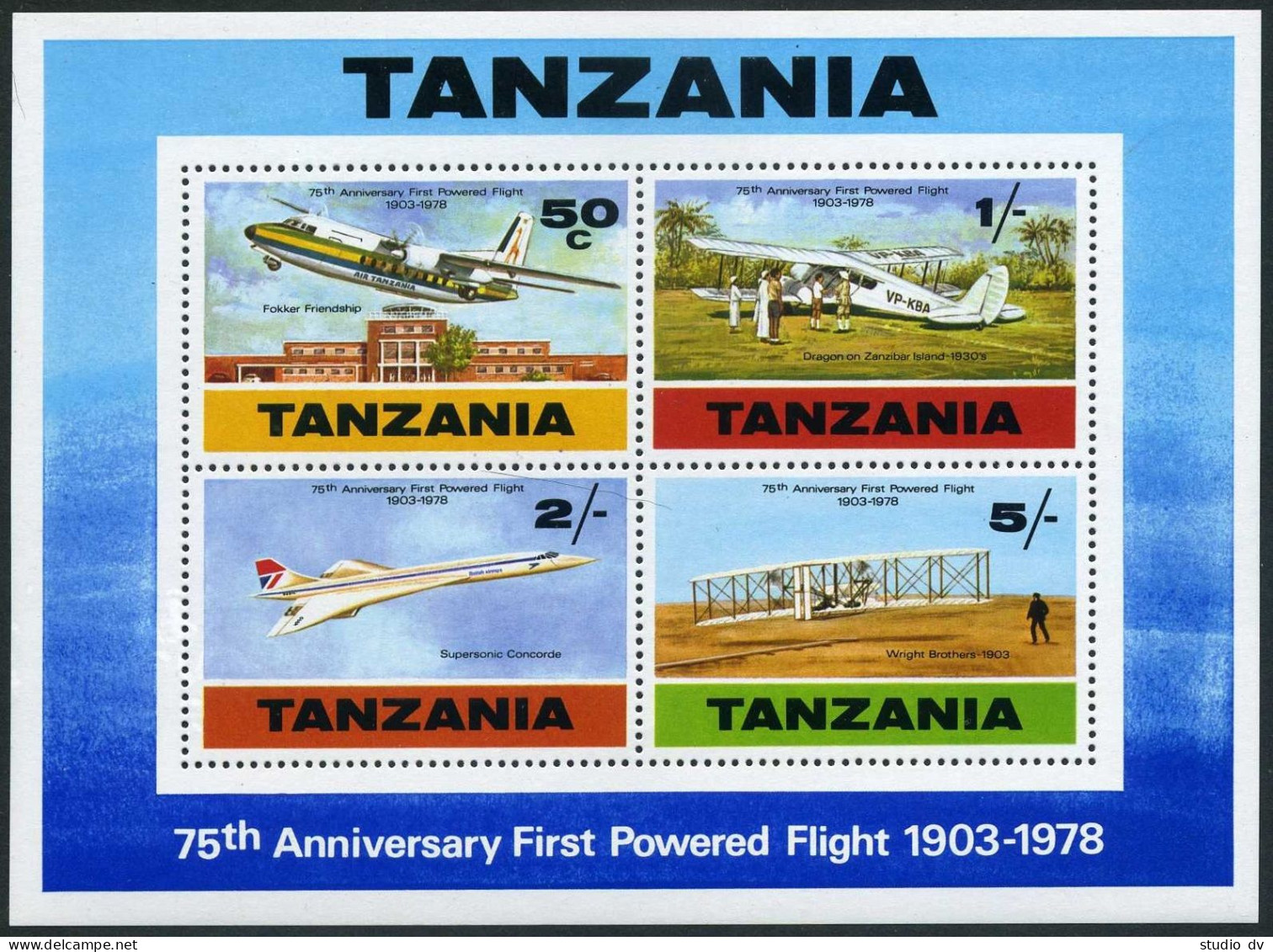 Tanzania 120a Sheet,MNH.Mi Bl.16. First Powered Flight,75th Ann.1978.Fokker, - Tanzania (1964-...)