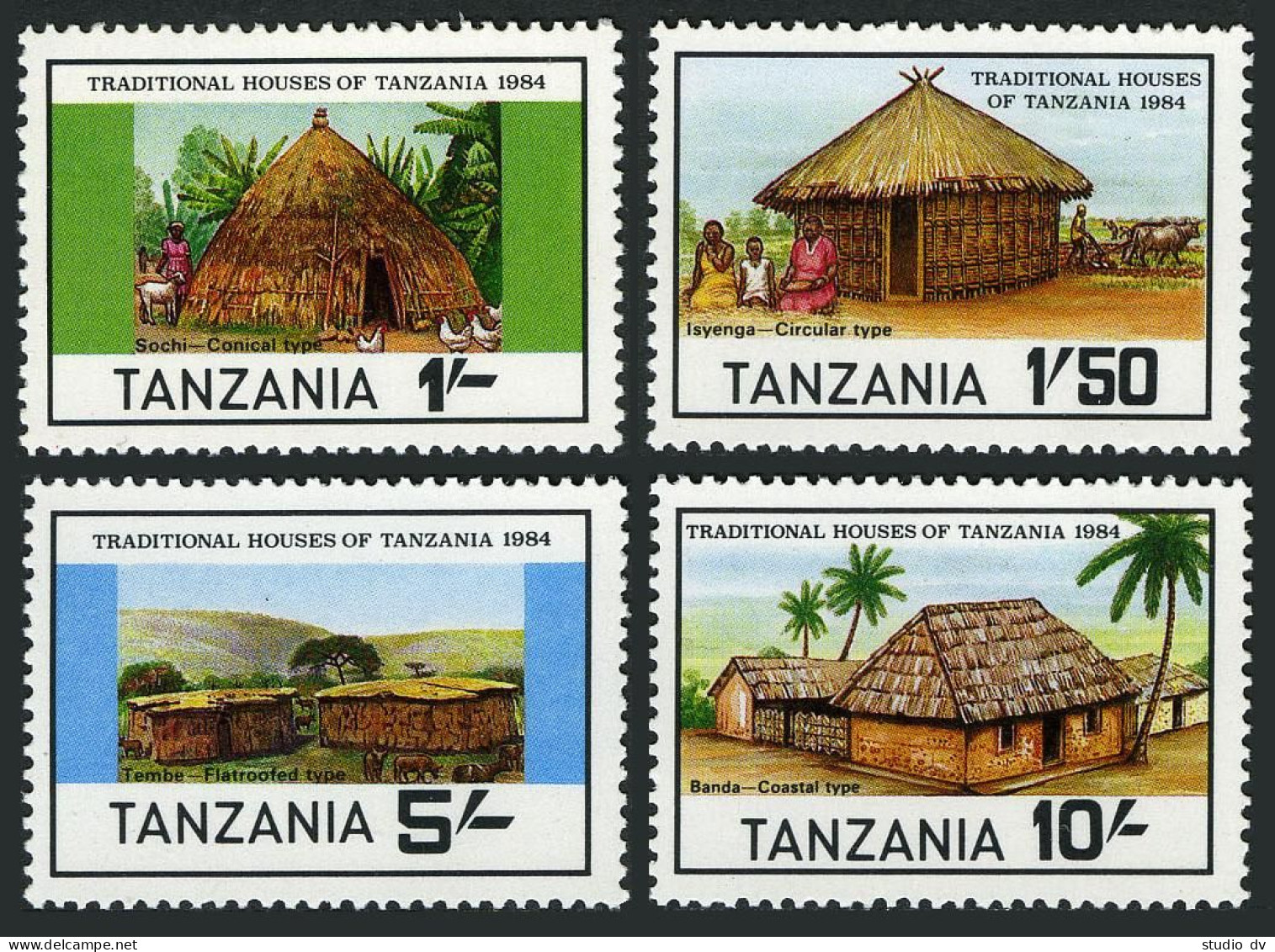Tanzania 250-253,253a,MNH.Michel 250-253,Bl.39. Traditional Houses 1984. - Tanzania (1964-...)
