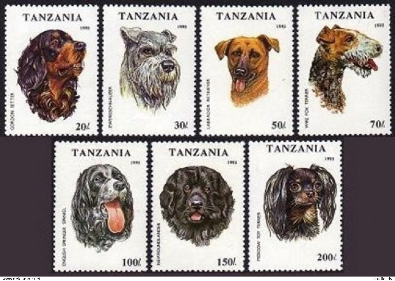 Tanzania 1144-1150,1151,MNH.Mi 1599-1605,Bl.227. Dogs 1993. Doberman Pinscher, - Tanzanie (1964-...)