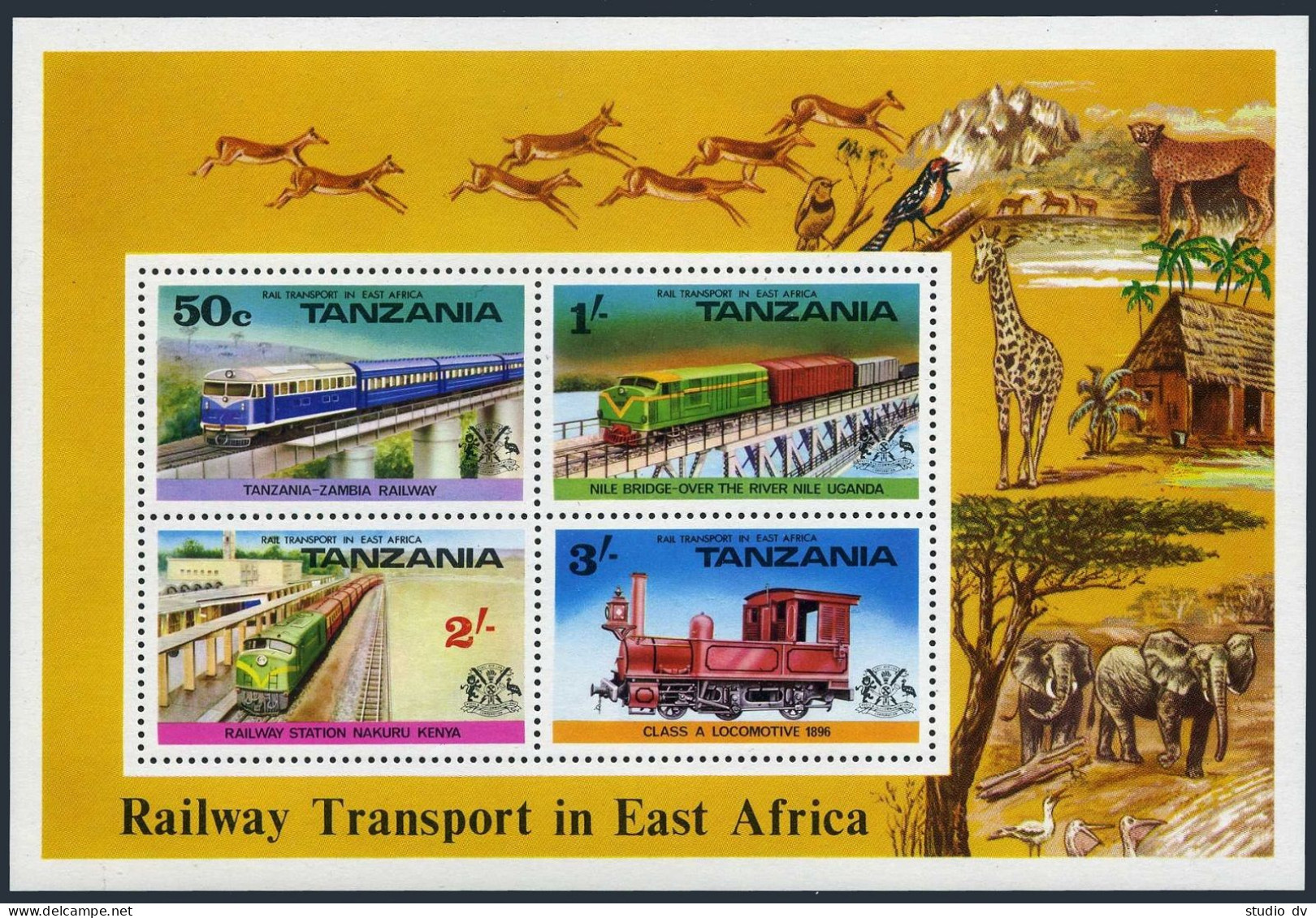 Tanzania 62-65,65a Sheet,MNH. Locomotive,Nile Bridge,Elephant,Antelopes,Leopard. - Tanzania (1964-...)