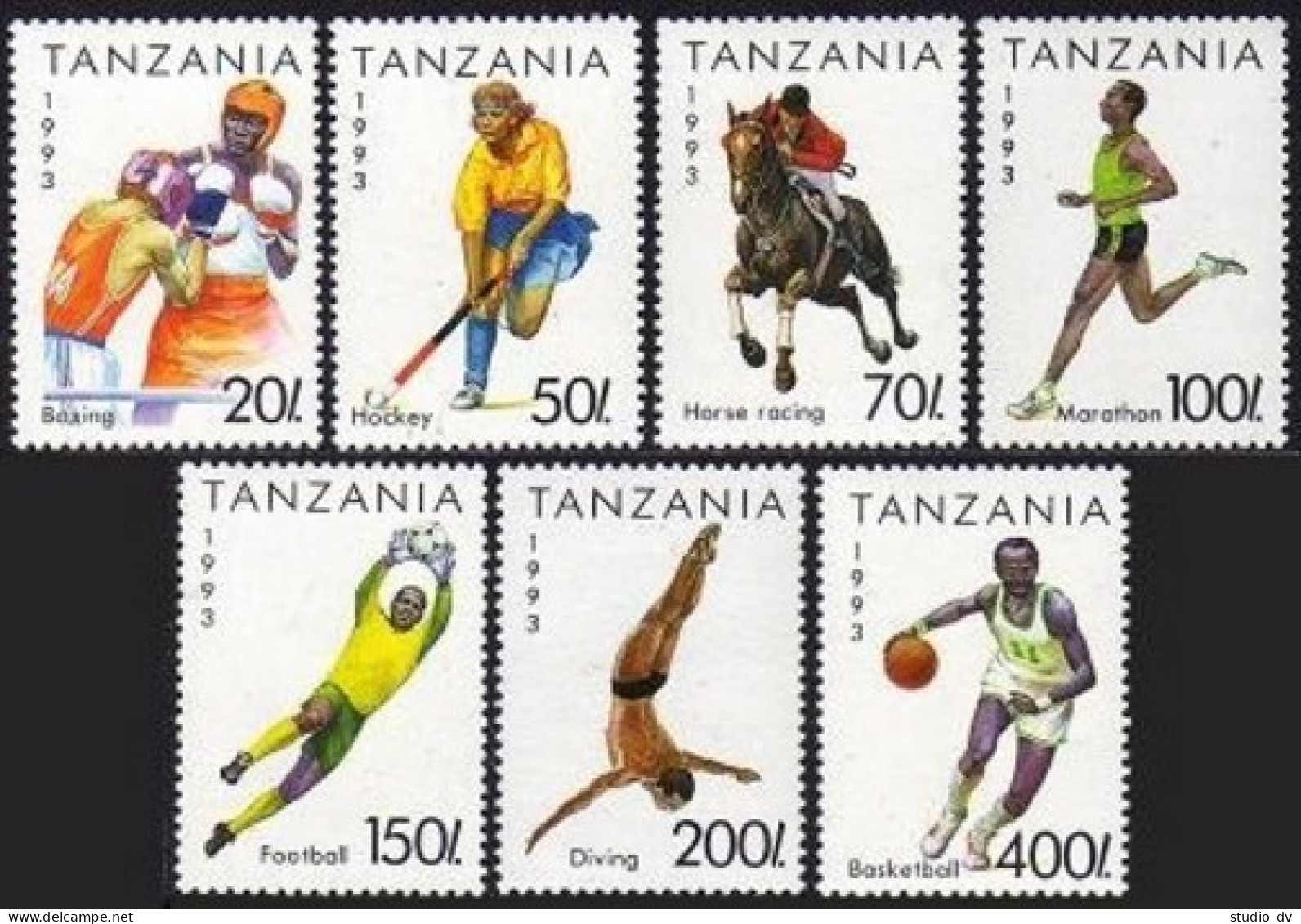 Tanzania 1018-1024,1025,MNH. Sport 1992.Boxing,Hockey,Horse Racing,Soccer,Diving - Tanzania (1964-...)
