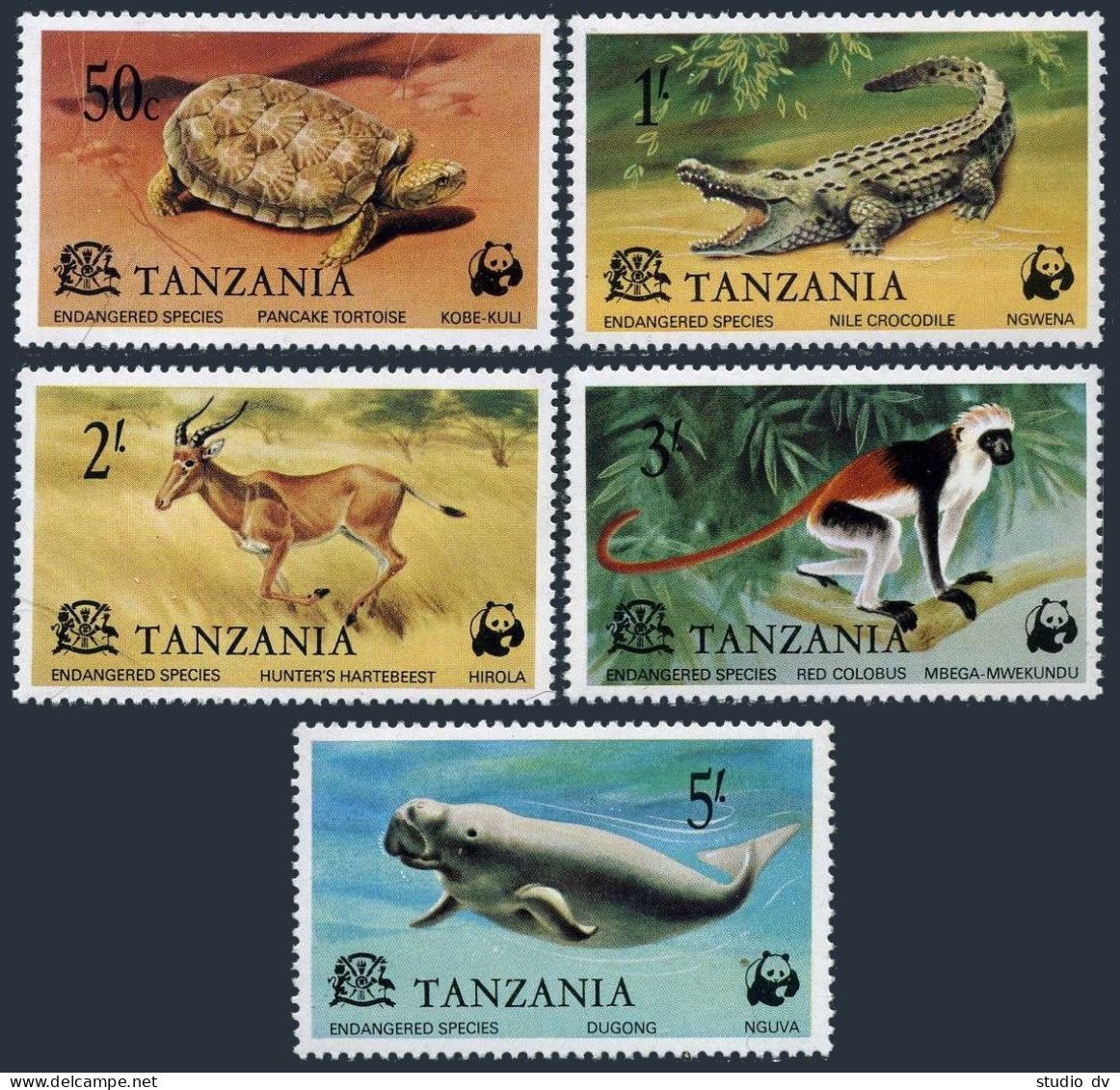 Tanzania 82-86, 86a, MNH. WWF 1977: Tortoise, Crocodile, Red Colobus, Dugong, - Tanzanie (1964-...)