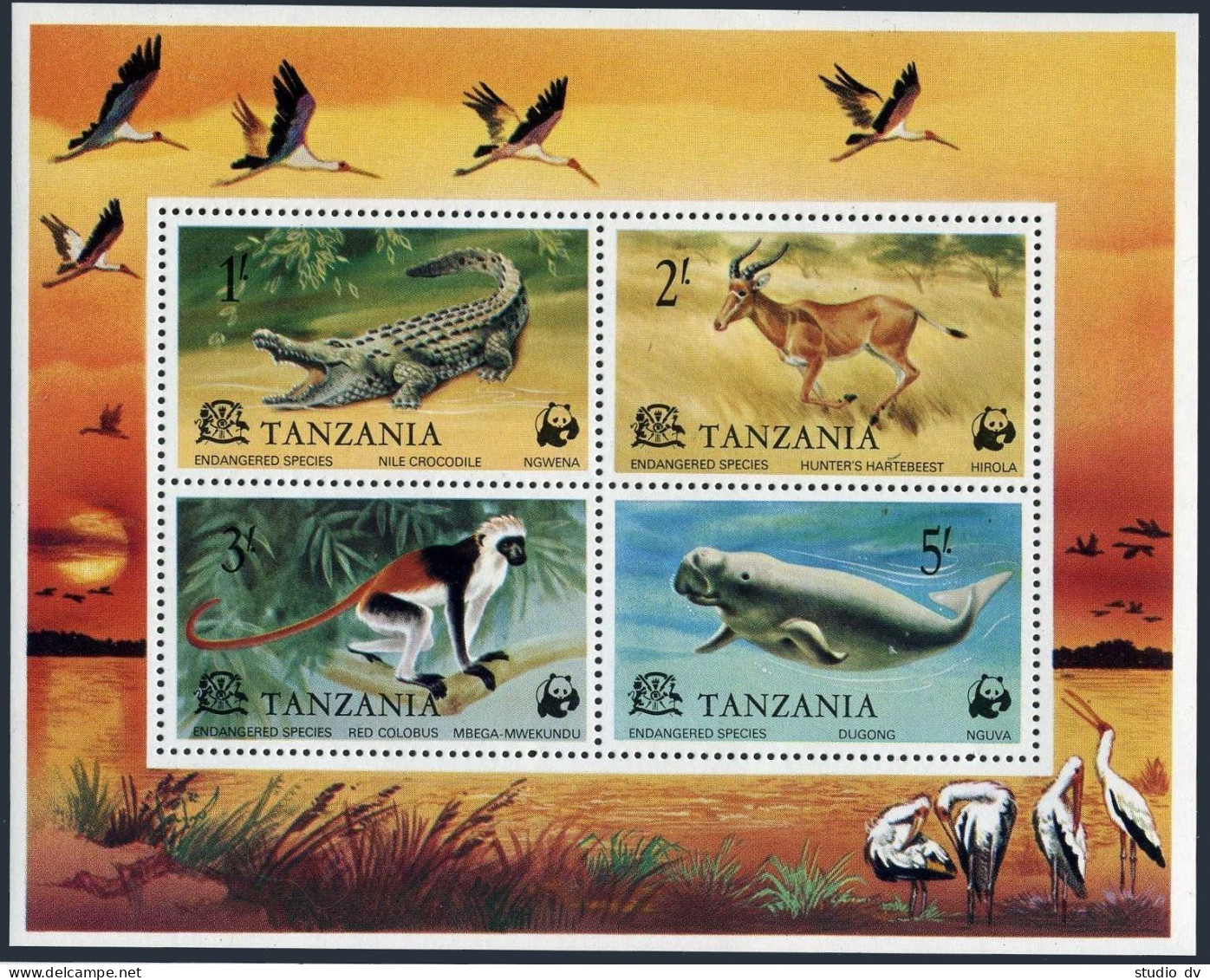 Tanzania 82-86, 86a, MNH. WWF 1977: Tortoise, Crocodile, Red Colobus, Dugong, - Tanzania (1964-...)