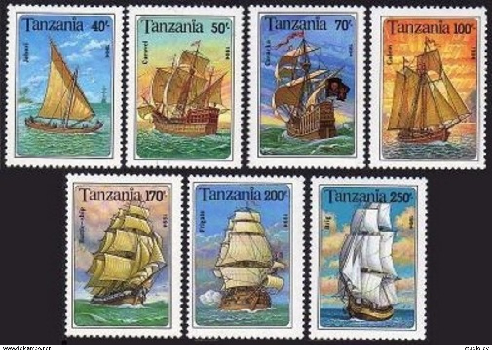 Tanzania 1209-1216,MNH.Michel 1739-1745,Bl.244. Sailing Ships 1994.Caravel,Brig, - Tanzanie (1964-...)
