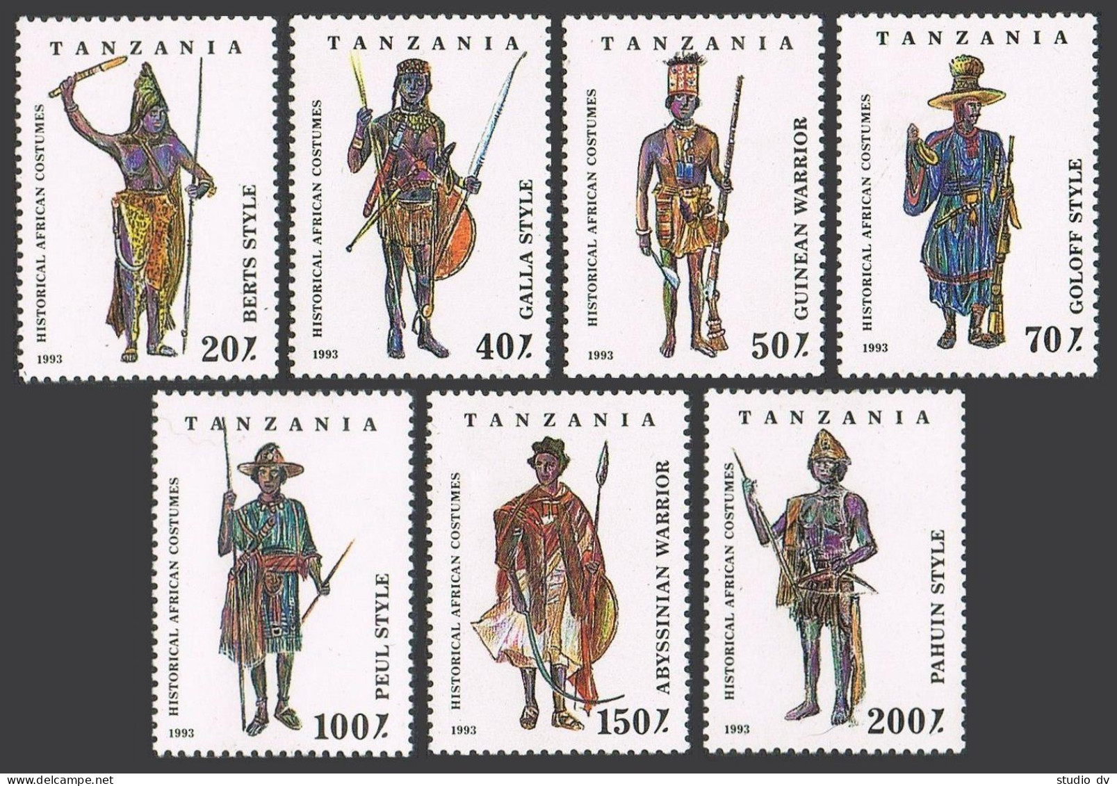 Tanzania 1193-1199,1200,MNH.Mi 1685-1691,Bl.236. Historical African Costumes. - Tansania (1964-...)