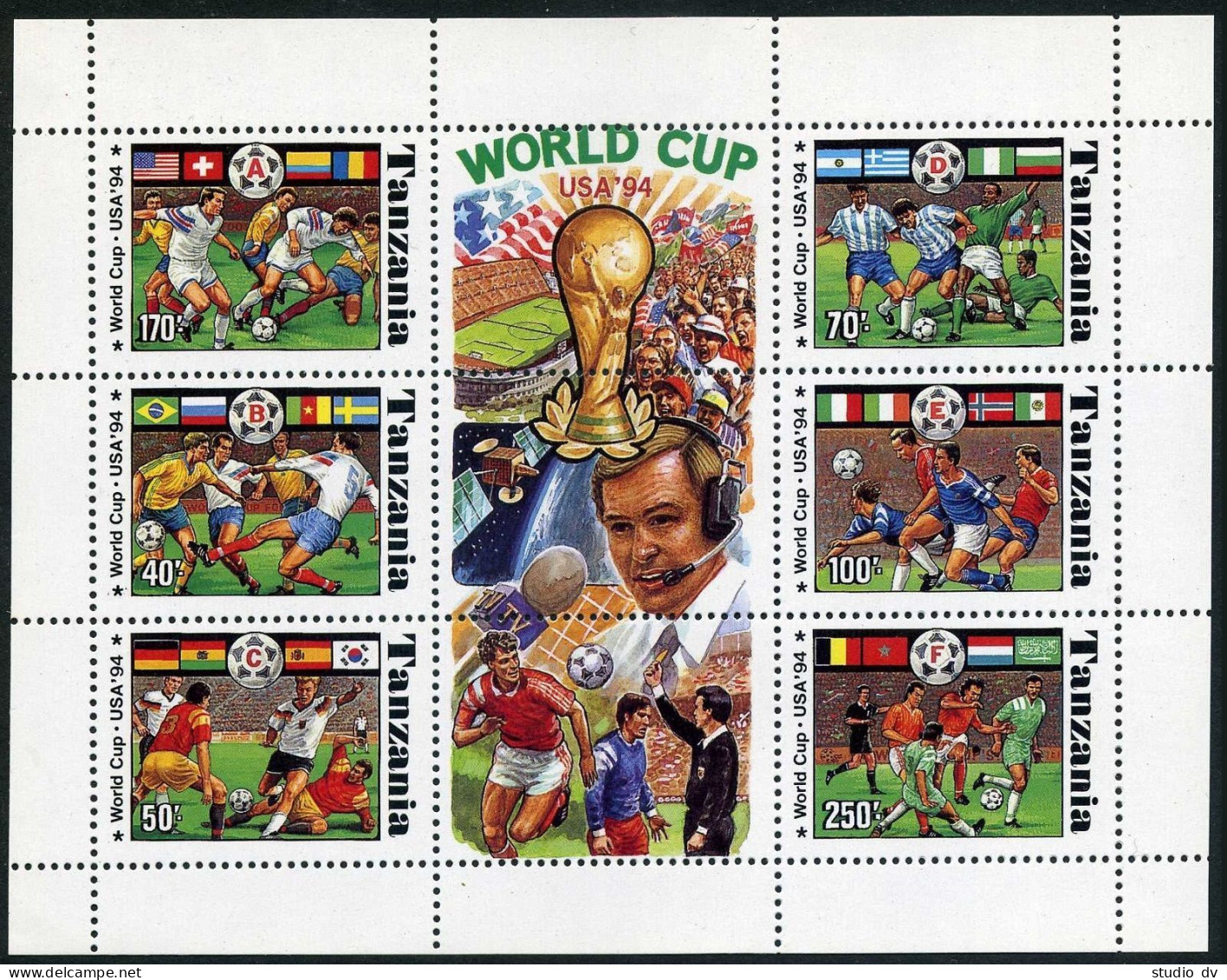 Tanzania 1174 Gi Sheet,MNH.Mi 1759-1765 Klb. World Soccer Cup Atlanta,USA-1994. - Tanzania (1964-...)