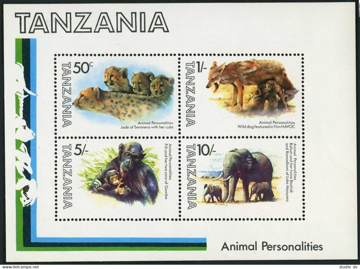 Tanzania 204a, MNH. Michel Bl.28. Jage, Wild Dogs, Monkeys, Elephants. 1982. - Tanzania (1964-...)
