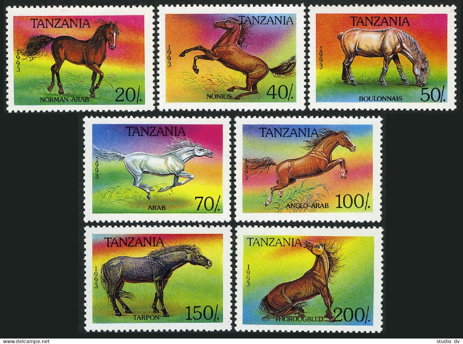 Tanzania 1152-1158,1159,MNH.Michel 1677-1683,Bl.235. Horses 1993. - Tanzanie (1964-...)