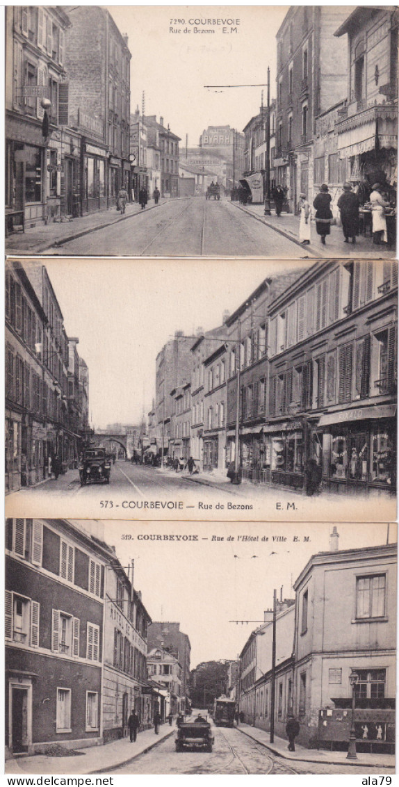 Courbevoie  3 CPA    Rue De Bezons   Et Rue De L'Hotel De Ville - Courbevoie