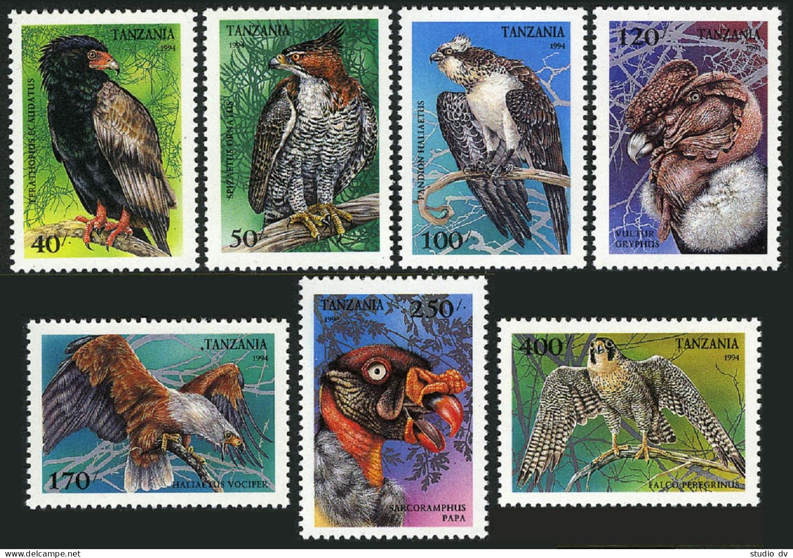 Tanzania 1279-1285,1286,MNH.Michel 1854-1860,Bl.260. Raptors 1994.Falcon, - Tanzanie (1964-...)