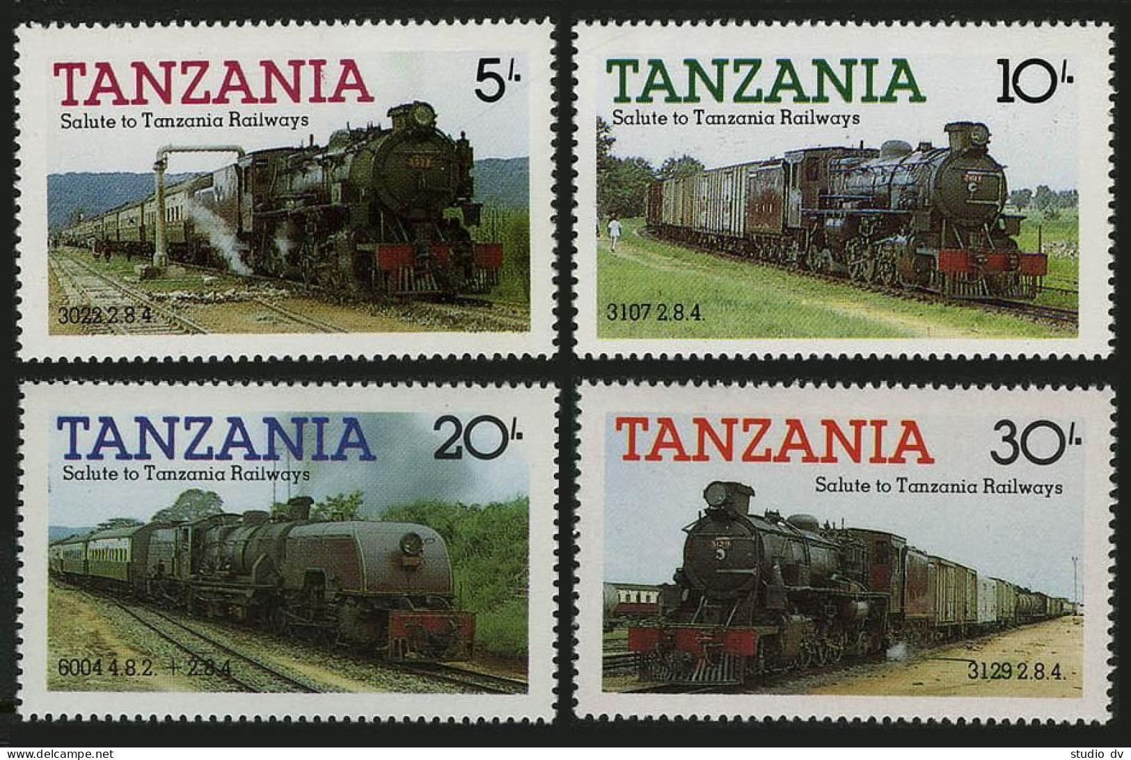 Tanzania 271-274, 274a Sheet, MNH. Mi 268-271,Bl.44. Railways Locomotives, 1985. - Tanzania (1964-...)