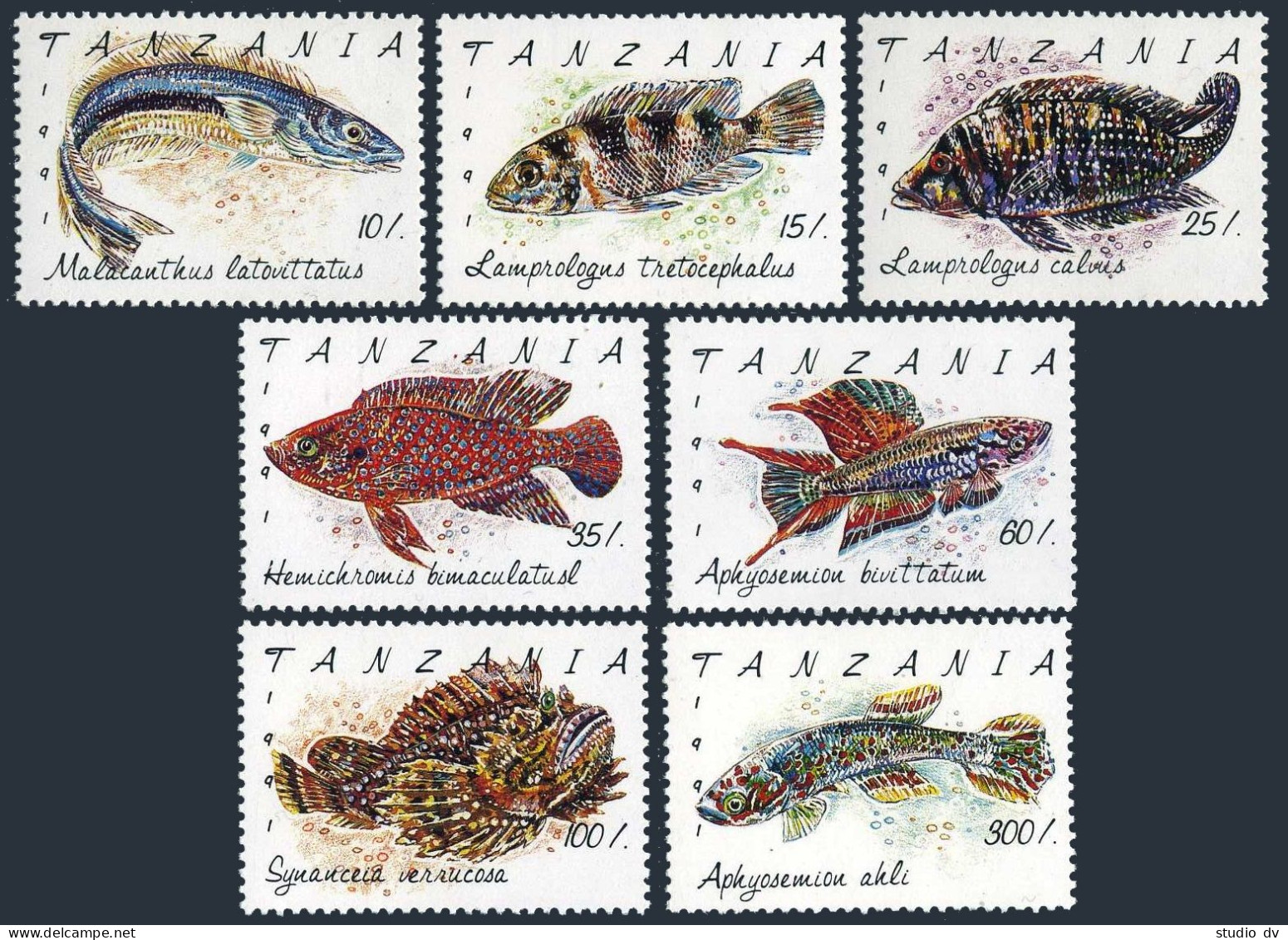 Tanzania 816-822,823,MNH.Michel 1040-1046,Bl.168. Fish 1992. - Tanzanie (1964-...)