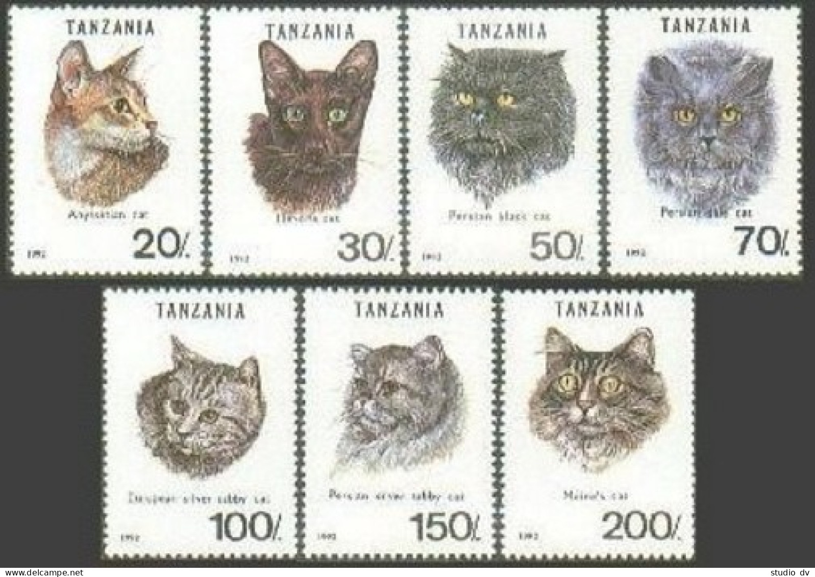 Tanzania 967A-967G,967H,MNH.Michel 1405-1411,Bl.201. Cats 1992.Abyssinian,Tabby, - Tanzanie (1964-...)