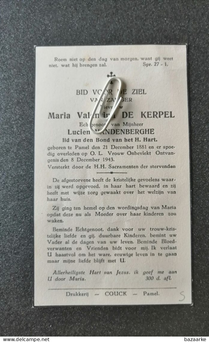 MARIA VALENTINA DE KERPEL ° PAMEL 1881 + 1943  / LUCIEN VANDENBERGHE - Devotion Images
