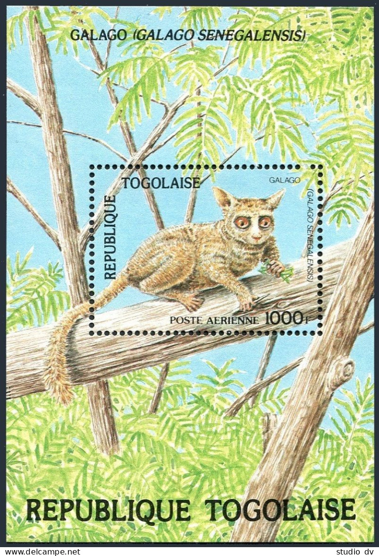 Togo 1246 Sheet, MNH. Michel . Endangered Mammals 1984. Galago Bush-baby. - Togo (1960-...)