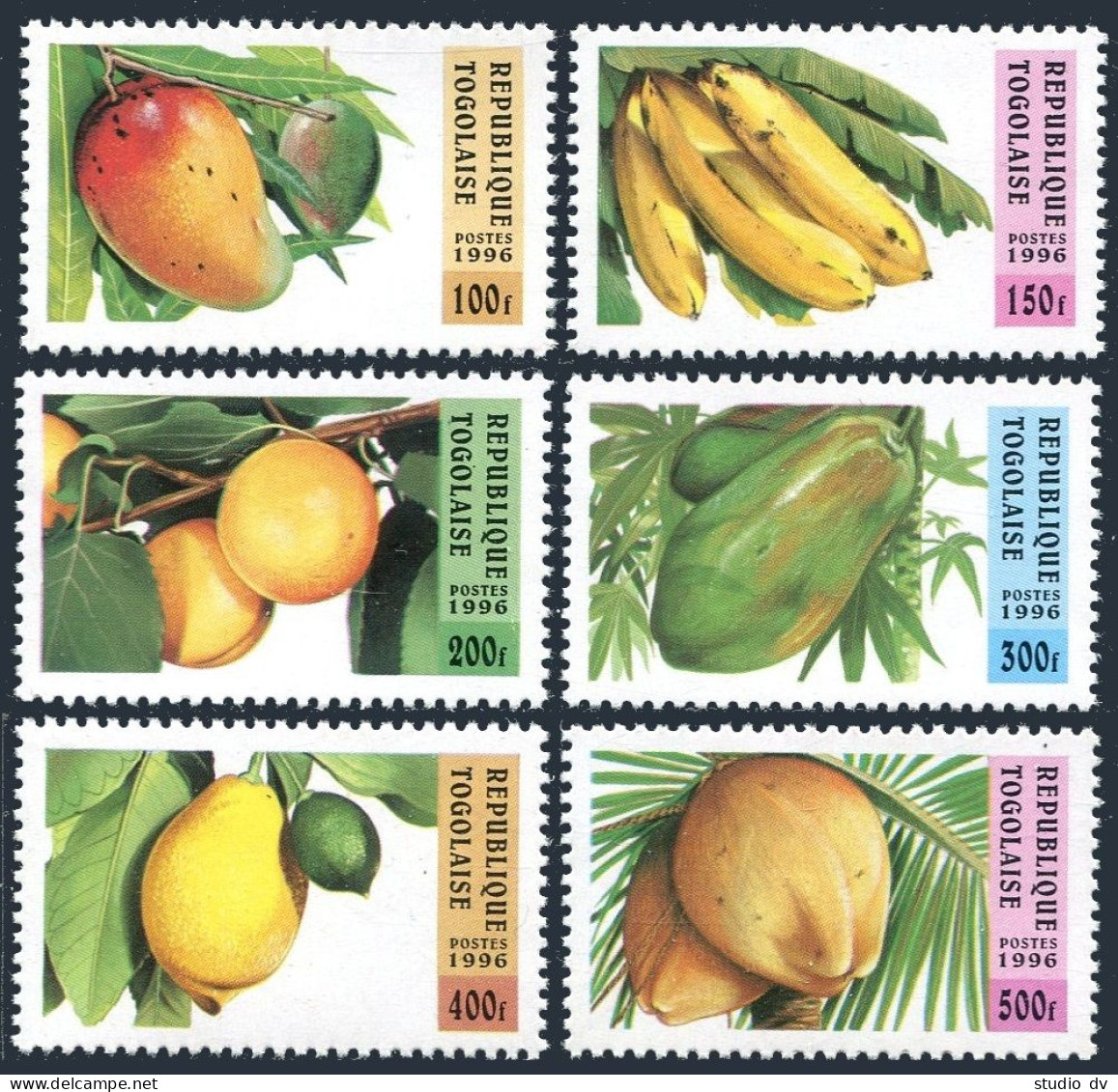 Togo 1743-1748, 1749, MNH. Michel 2420-2425, Bl.395. Various Fruits, 1996. - Togo (1960-...)