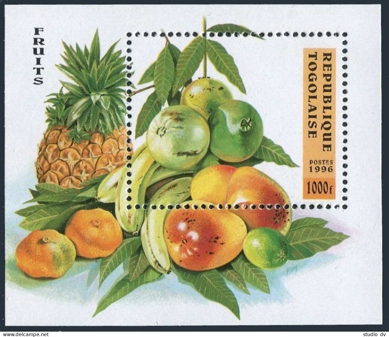 Togo 1743-1748, 1749, MNH. Michel 2420-2425, Bl.395. Various Fruits, 1996. - Togo (1960-...)