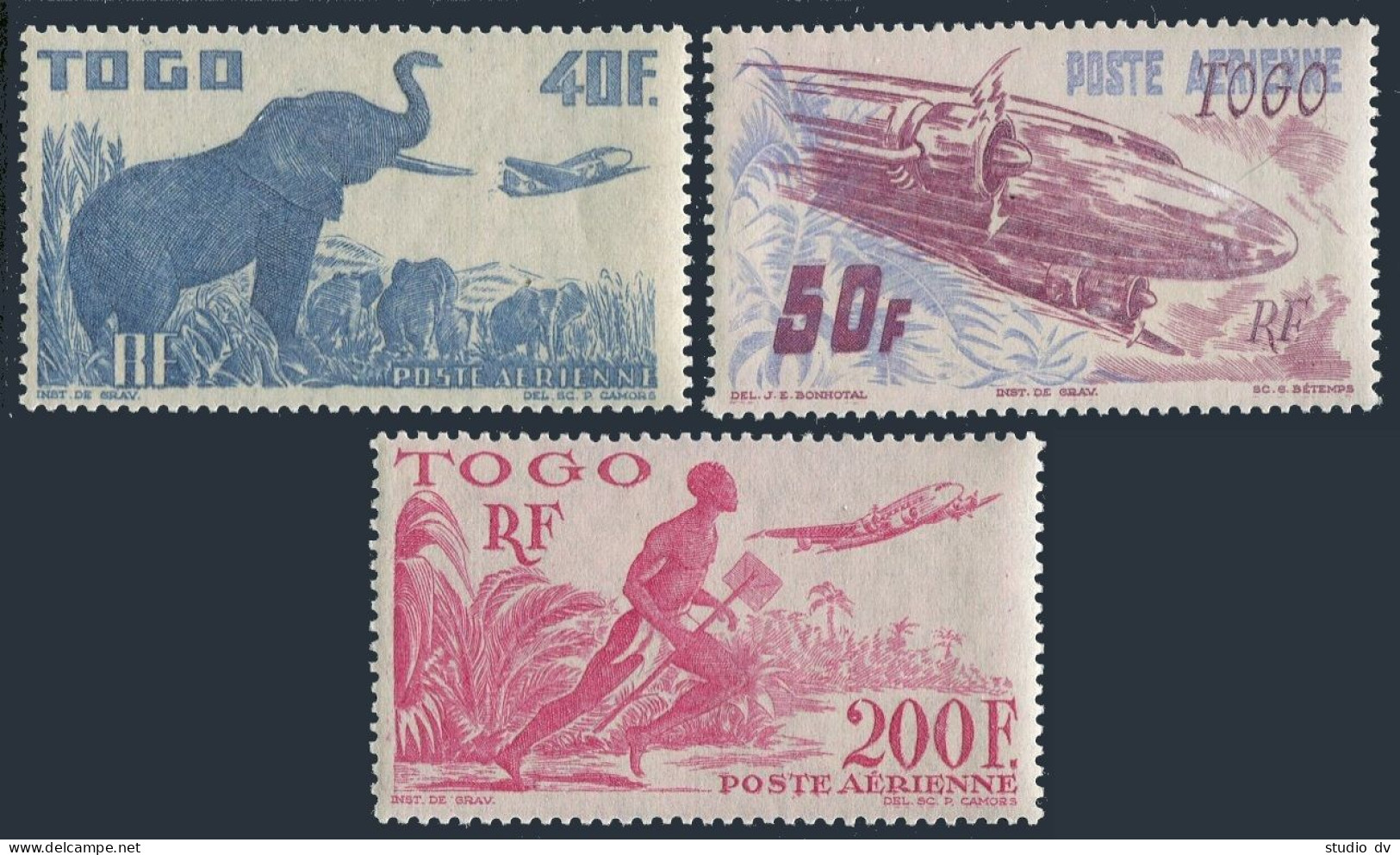 Togo C14-C15,C17,MNH.Mi 213-214,216. 1947.Transport,Elephants,Planes,Post Runner - Togo (1960-...)
