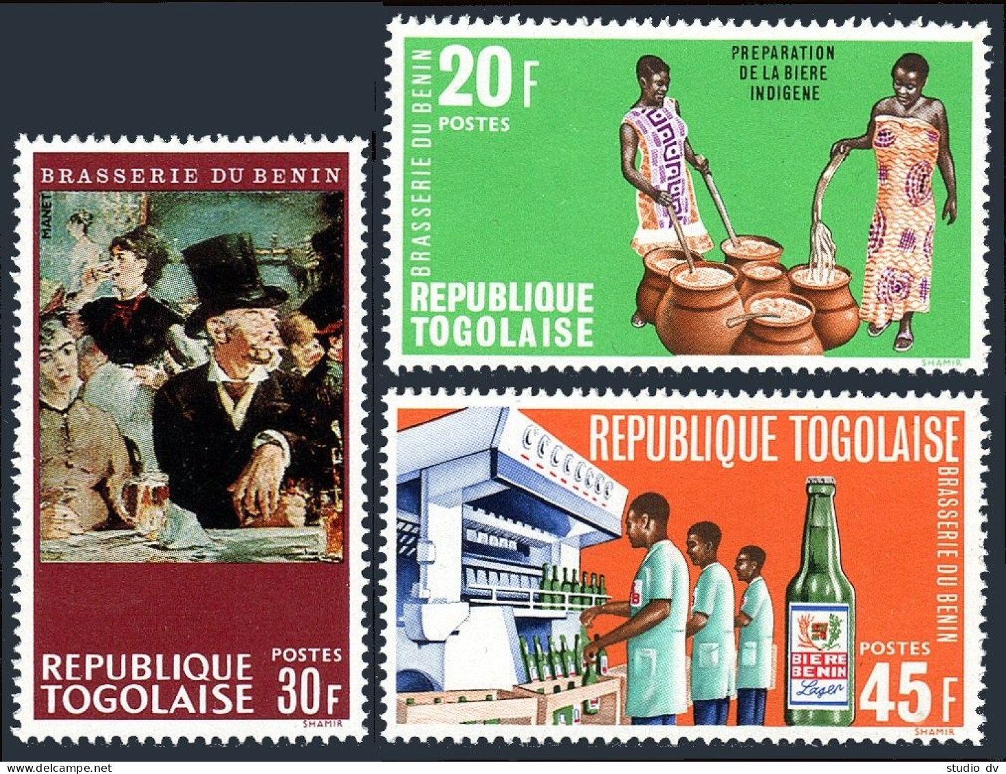 Togo 637-639, MNH. Mi 641-643. Beer Industry, 1968.The Beer Drinkers, By Manet. - Togo (1960-...)