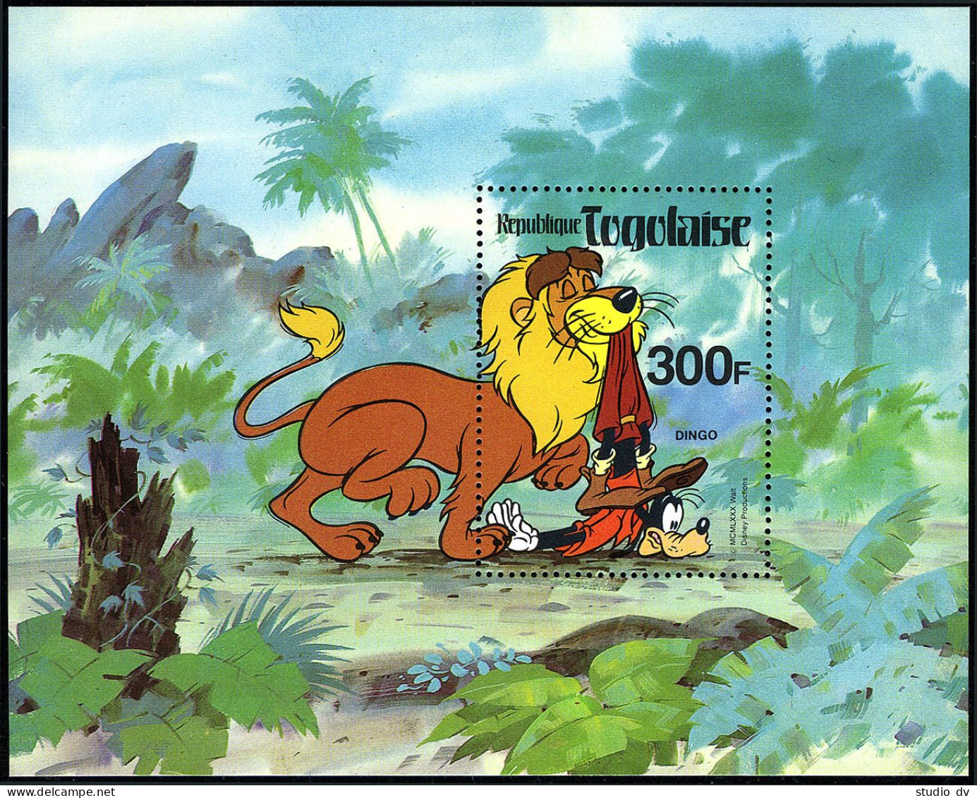 Togo 1072-1072A Sheets,hinged.Mi Bl.163,166. Walt Disney 1980.Lion,Goofy,Pluto. - Togo (1960-...)