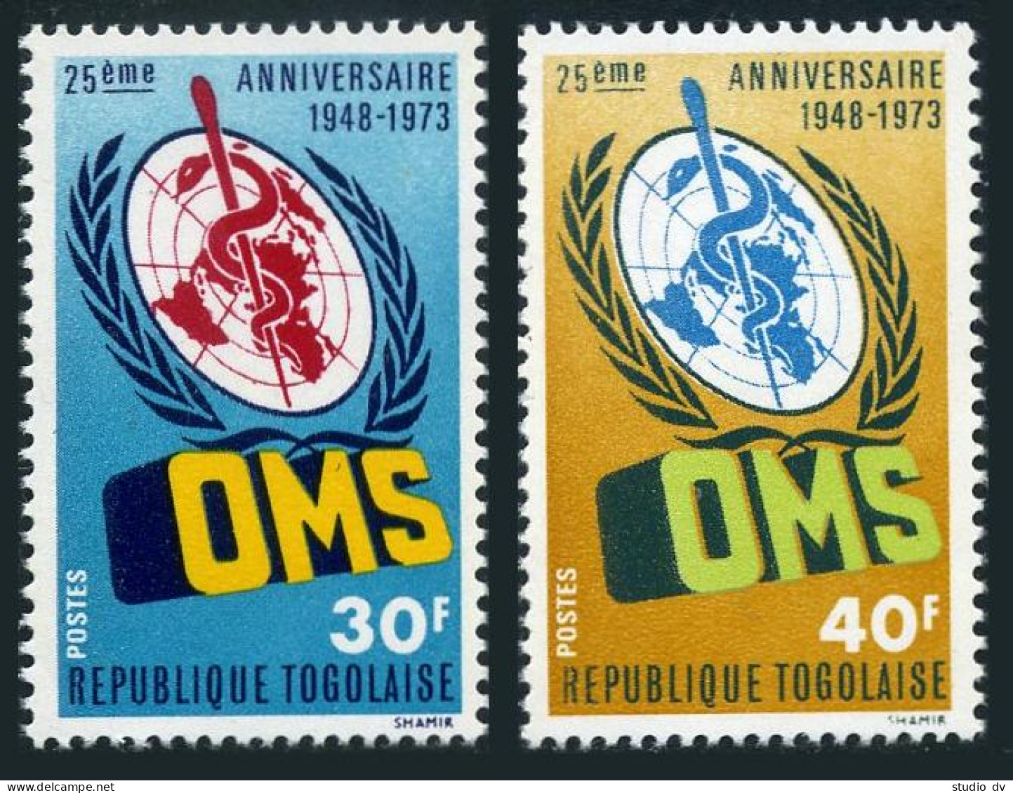 Togo 831-832, MNH. Michel 966-967. WHO, 25th Ann.1973. Emblem. - Togo (1960-...)