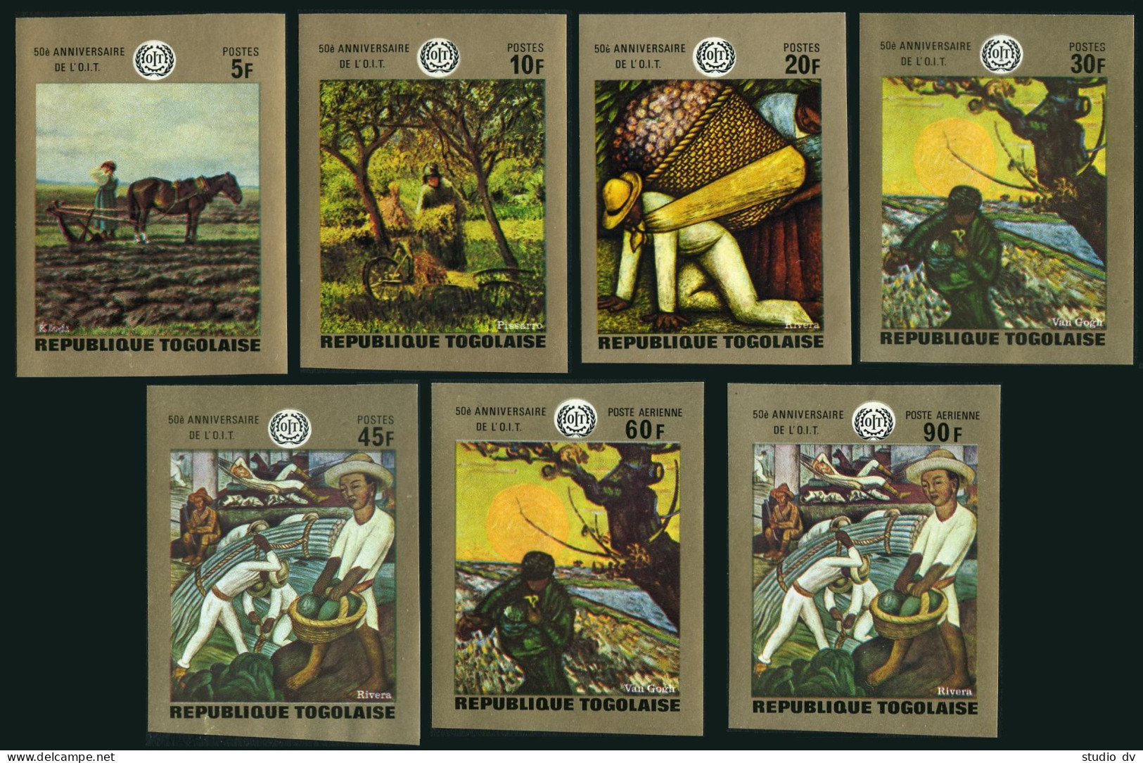 Togo 717-C125 Imperf,MNH.Mi 771B-777B ILO-50.1970.Klodt,Pissarro,Van Gogh,Rivera - Togo (1960-...)