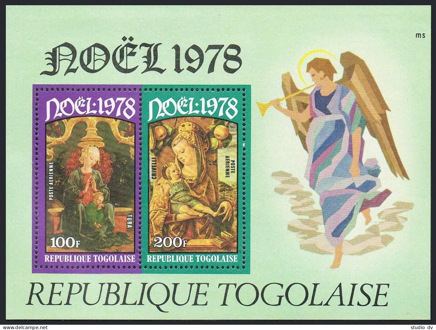 Togo C370a,MNH.Michel Bl.139. Christmas-1978.Virgin & Child.Crivelli,Tura. - Togo (1960-...)