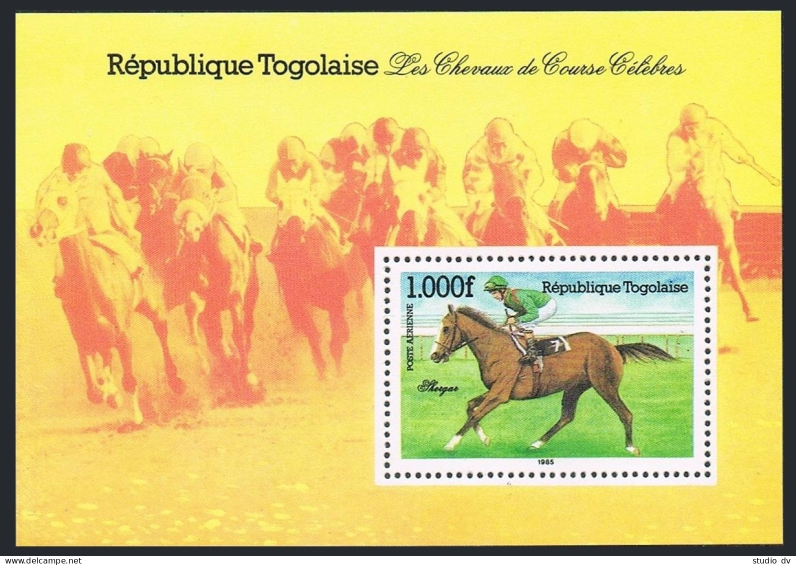 Togo 1306, MNH. Michel 1844 Bl.261. Race Horse Shergar, 1985. - Togo (1960-...)