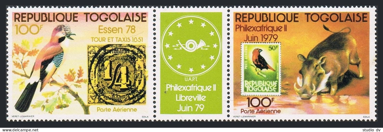 Togo C363-C364a/green Label, MNH. Mi 1322-1323. PHILEXPO-1978.Warthog, Firecrest - Togo (1960-...)